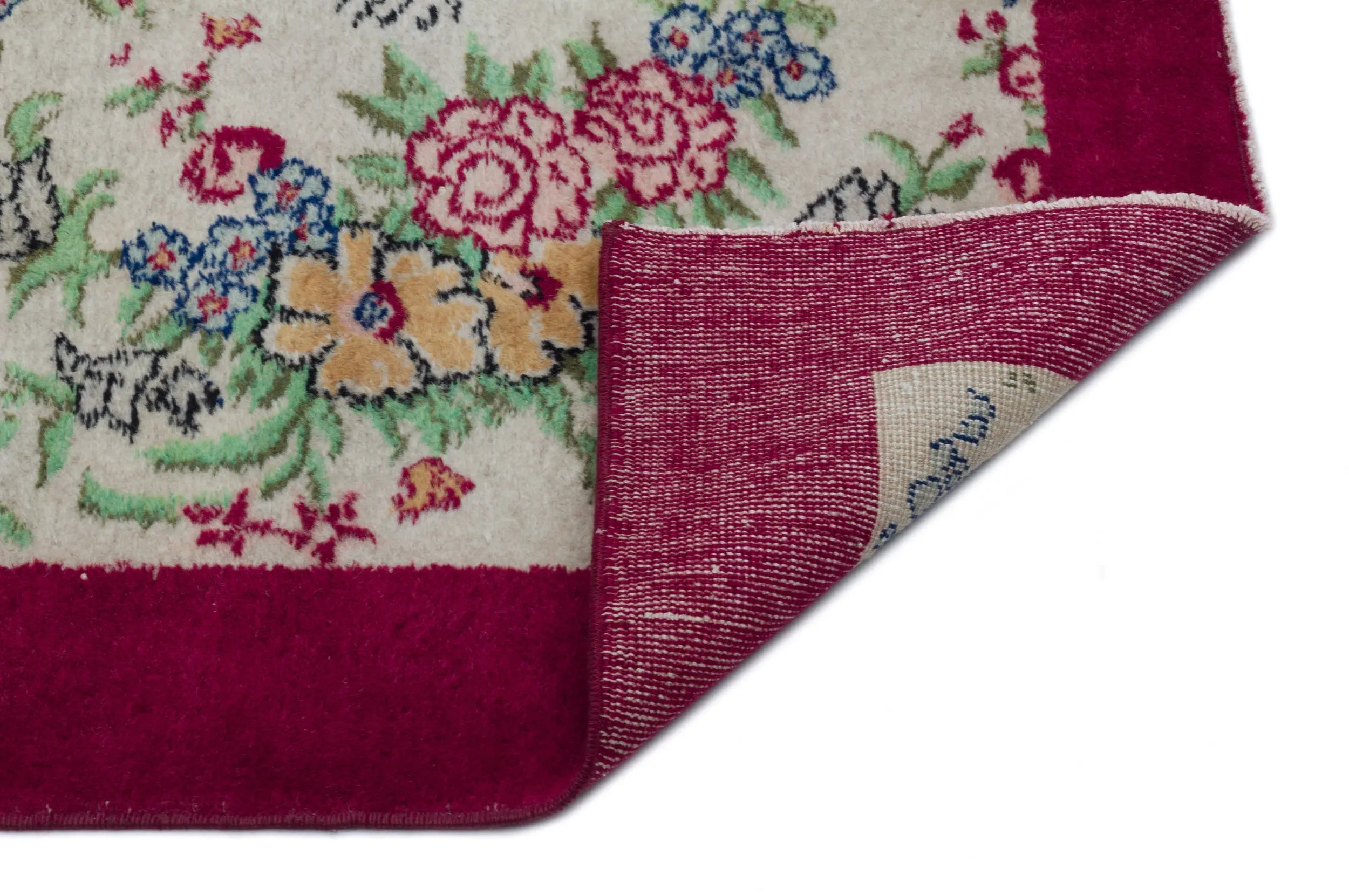 Retro Design Floral Over Dyed Vintage Rug 3'12'' x 6'11'' ft 121 x 210 cm