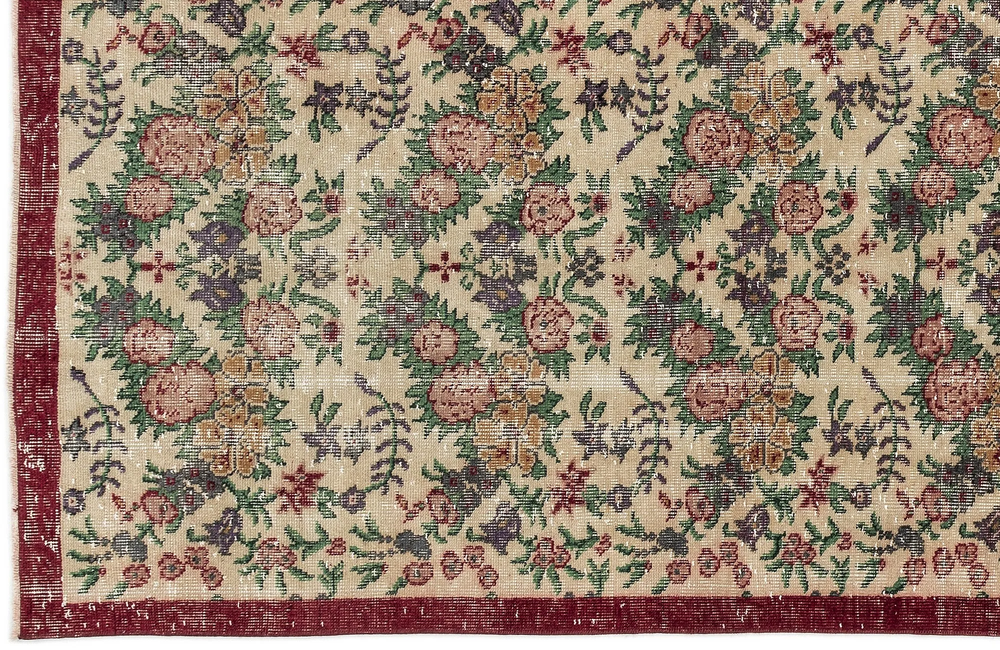 Retro Design Floral Over Dyed Vintage Rug 3'6'' x 7'2'' ft 107 x 219 cm