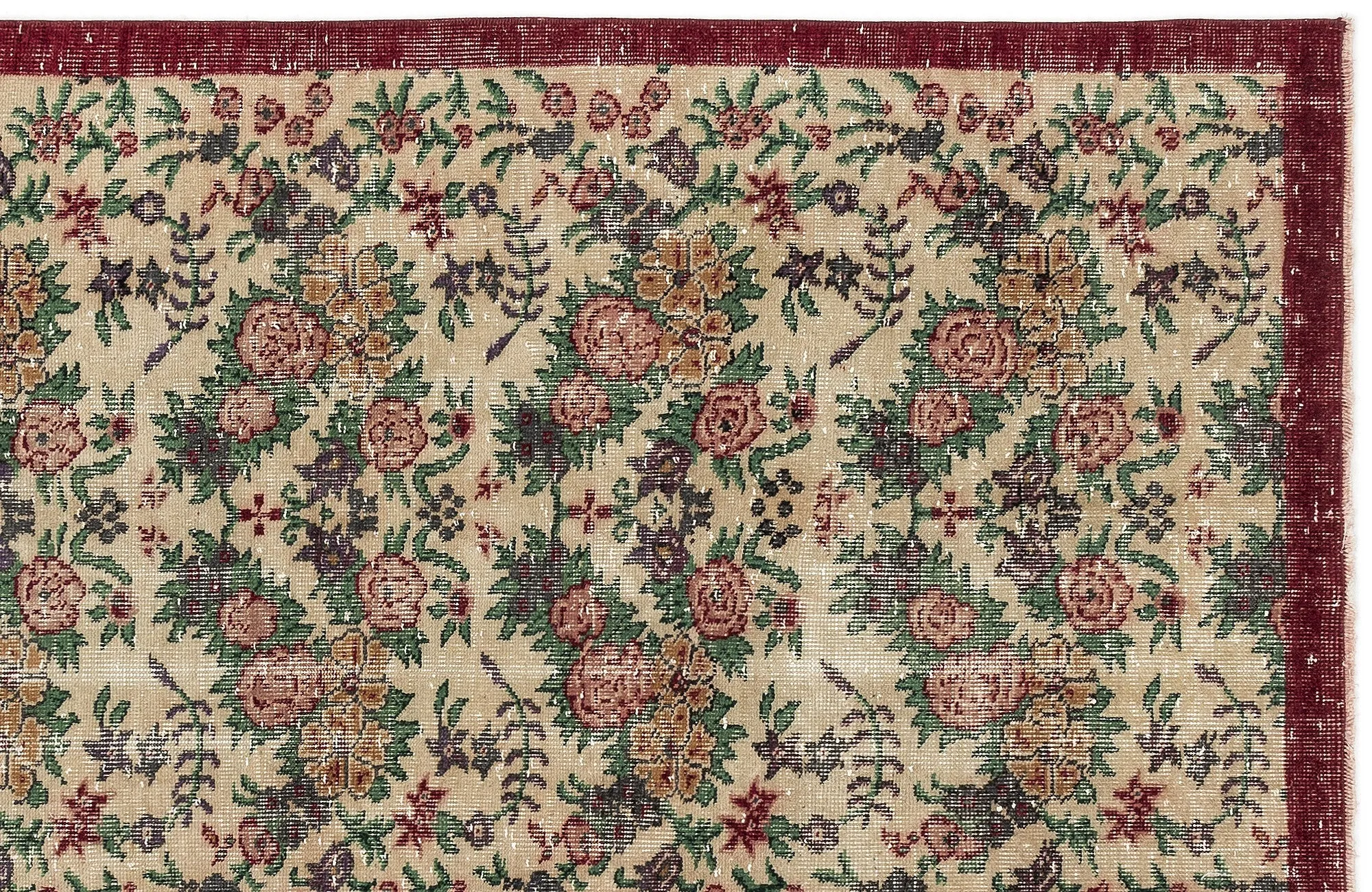 Retro Design Floral Over Dyed Vintage Rug 3'6'' x 7'2'' ft 107 x 219 cm