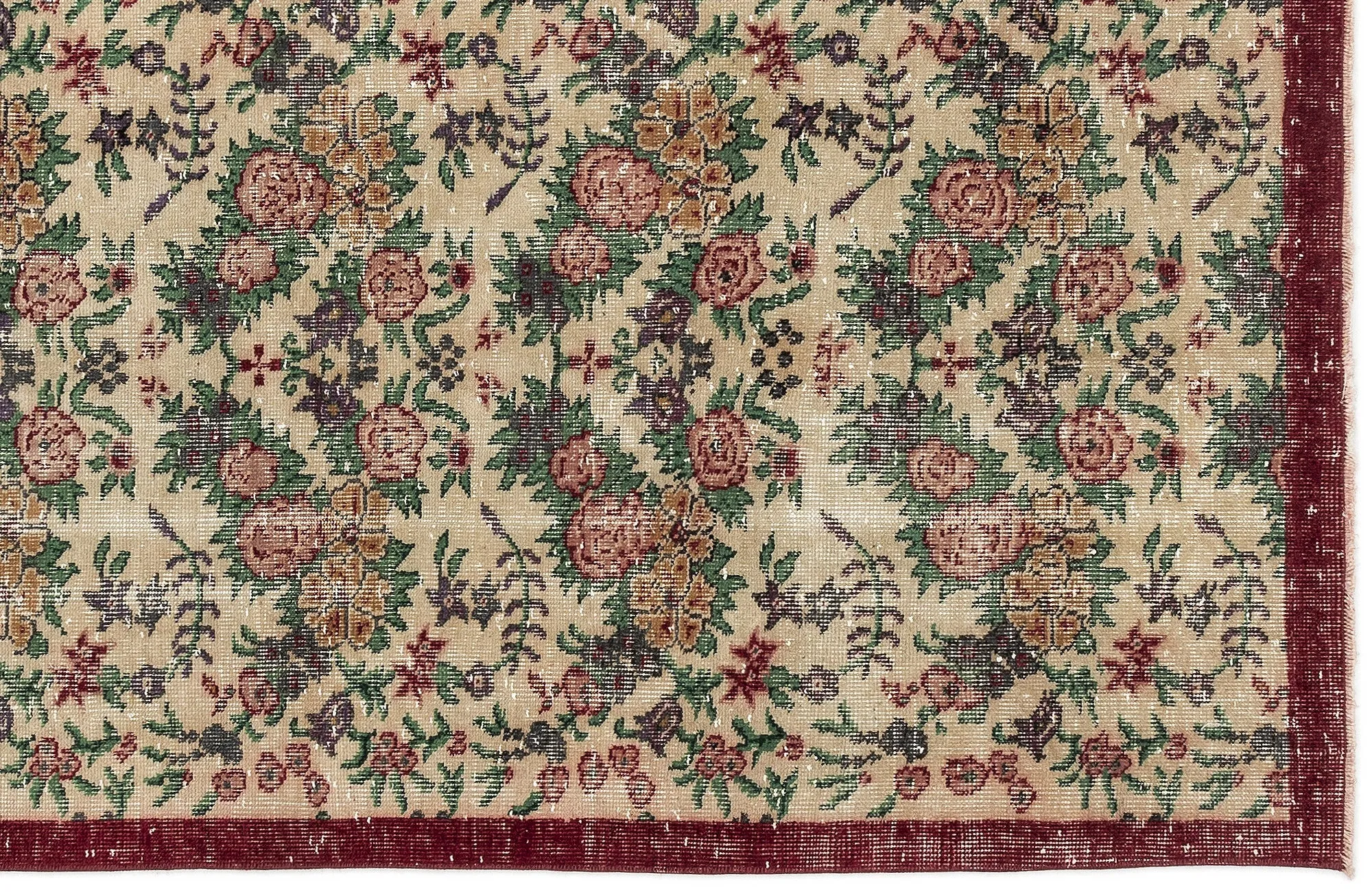 Retro Design Floral Over Dyed Vintage Rug 3'6'' x 7'2'' ft 107 x 219 cm