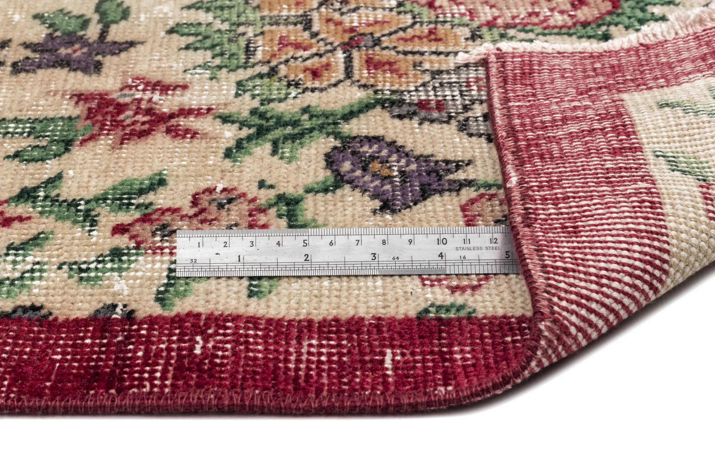 Retro Design Floral Over Dyed Vintage Rug 3'6'' x 7'2'' ft 107 x 219 cm
