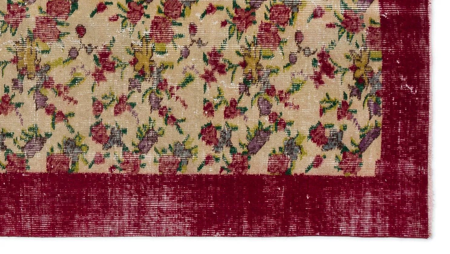 Retro Design Floral Over Dyed Vintage Rug 3'9'' x 6'11'' ft 115 x 212 cm