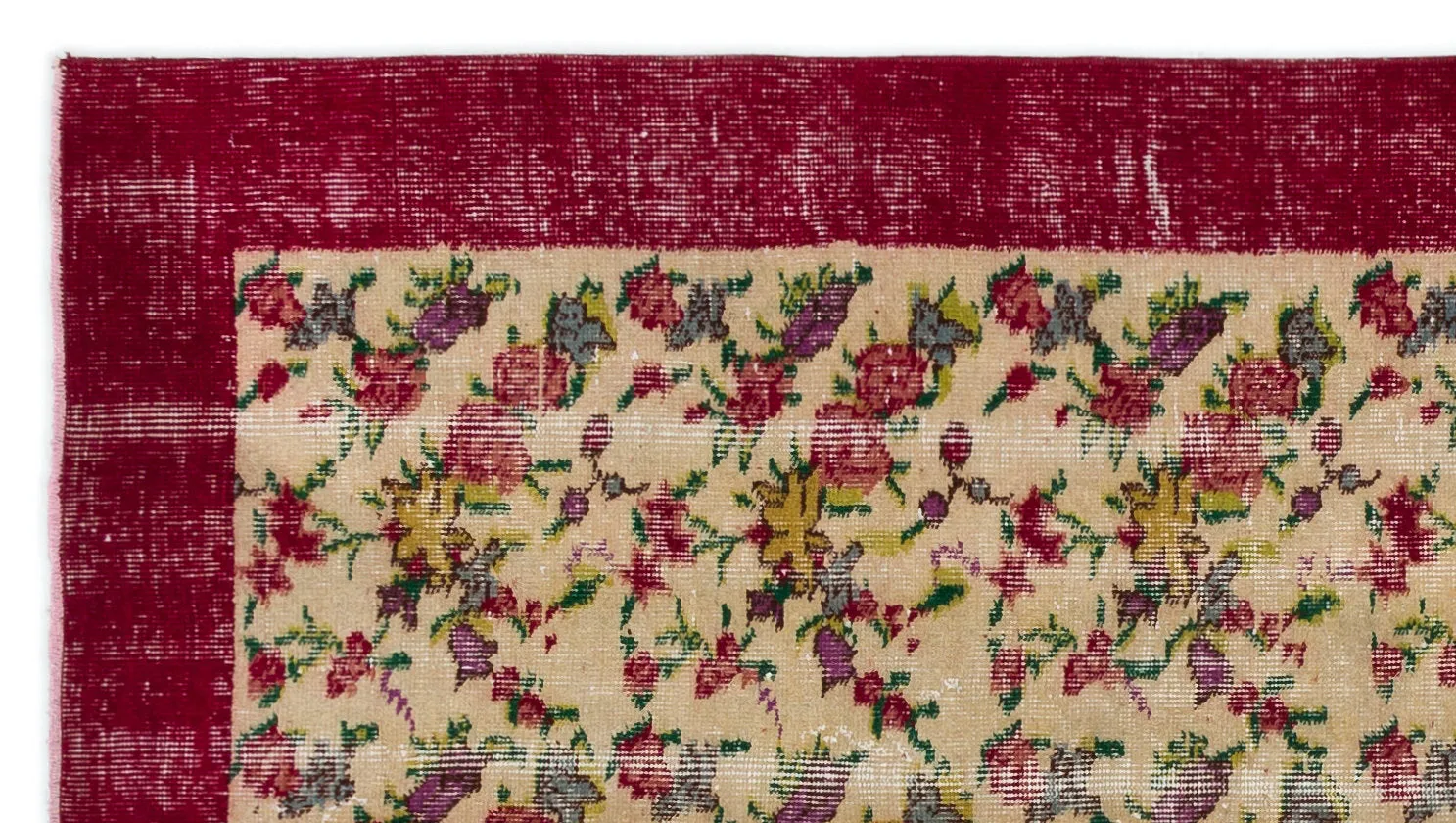 Retro Design Floral Over Dyed Vintage Rug 3'9'' x 6'11'' ft 115 x 212 cm