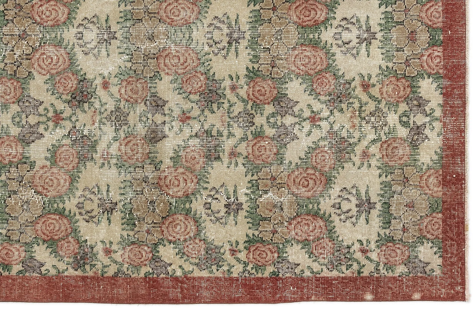 Retro Design Floral Over Dyed Vintage Rug 3'9'' x 6'7'' ft 114 x 201 cm