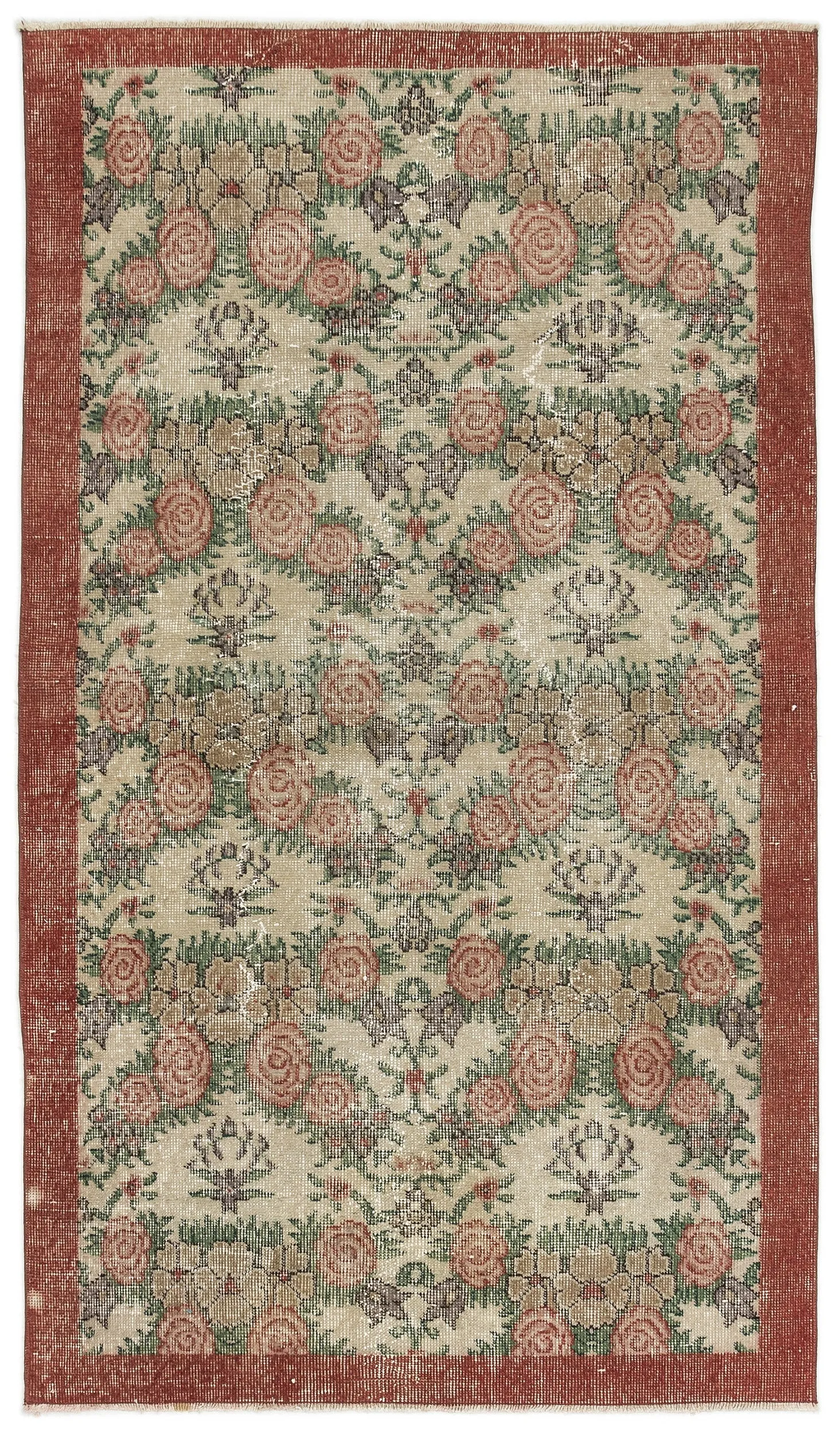 Retro Design Floral Over Dyed Vintage Rug 3'9'' x 6'7'' ft 114 x 201 cm