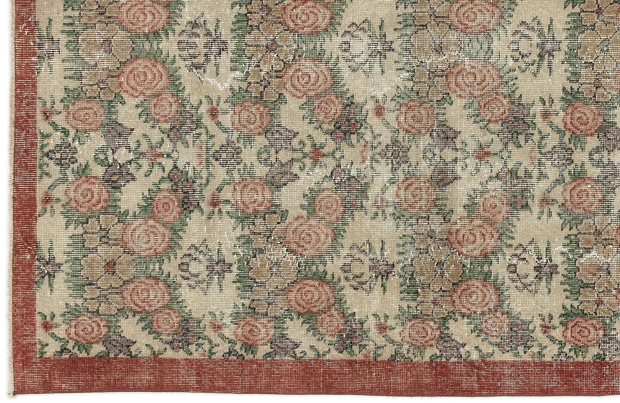 Retro Design Floral Over Dyed Vintage Rug 3'9'' x 6'7'' ft 114 x 201 cm