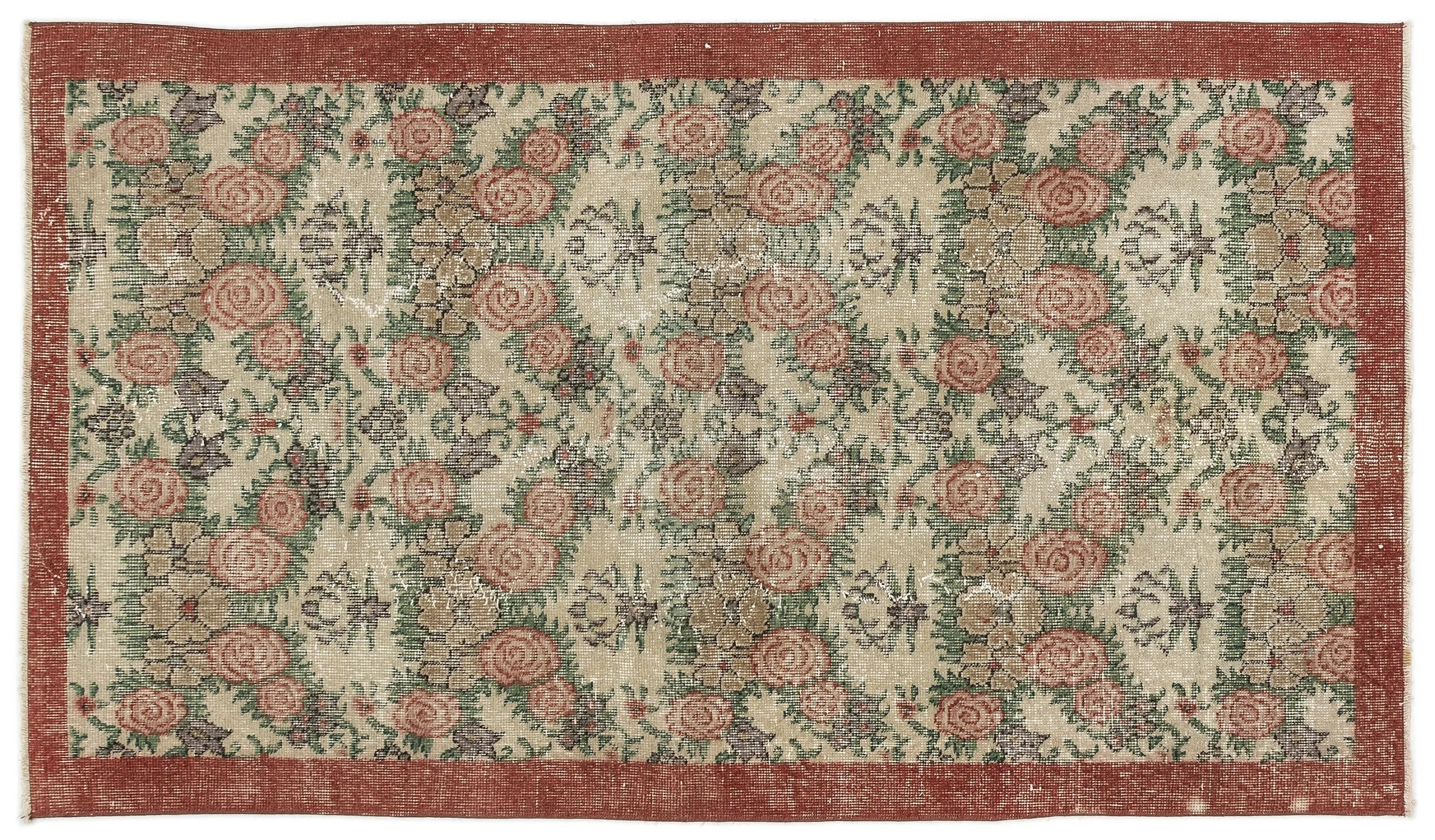 Retro Design Floral Over Dyed Vintage Rug 3'9'' x 6'7'' ft 114 x 201 cm