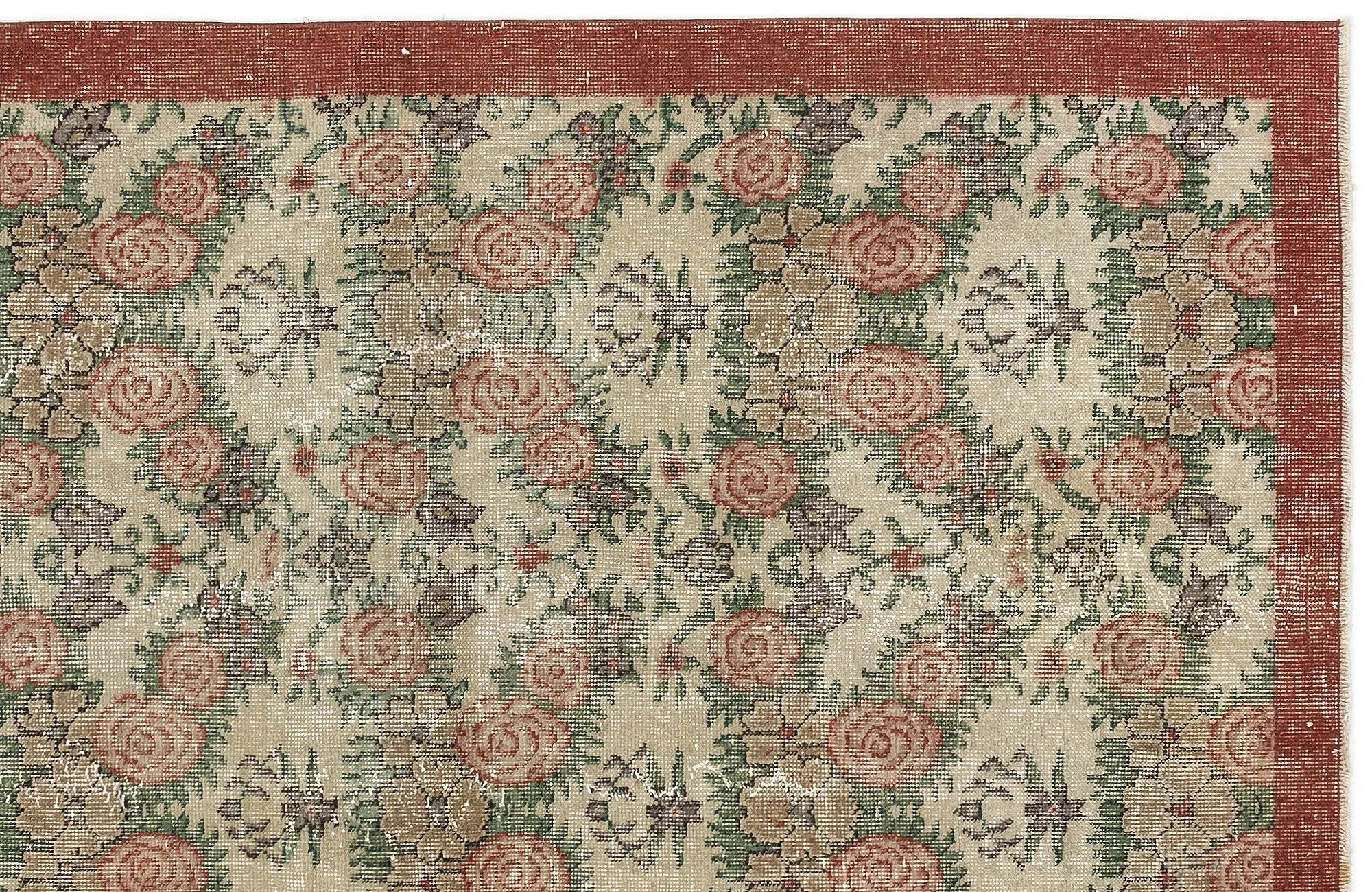 Retro Design Floral Over Dyed Vintage Rug 3'9'' x 6'7'' ft 114 x 201 cm