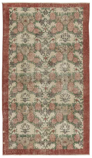 Retro Design Floral Over Dyed Vintage Rug 3'9'' x 6'7'' ft 114 x 201 cm