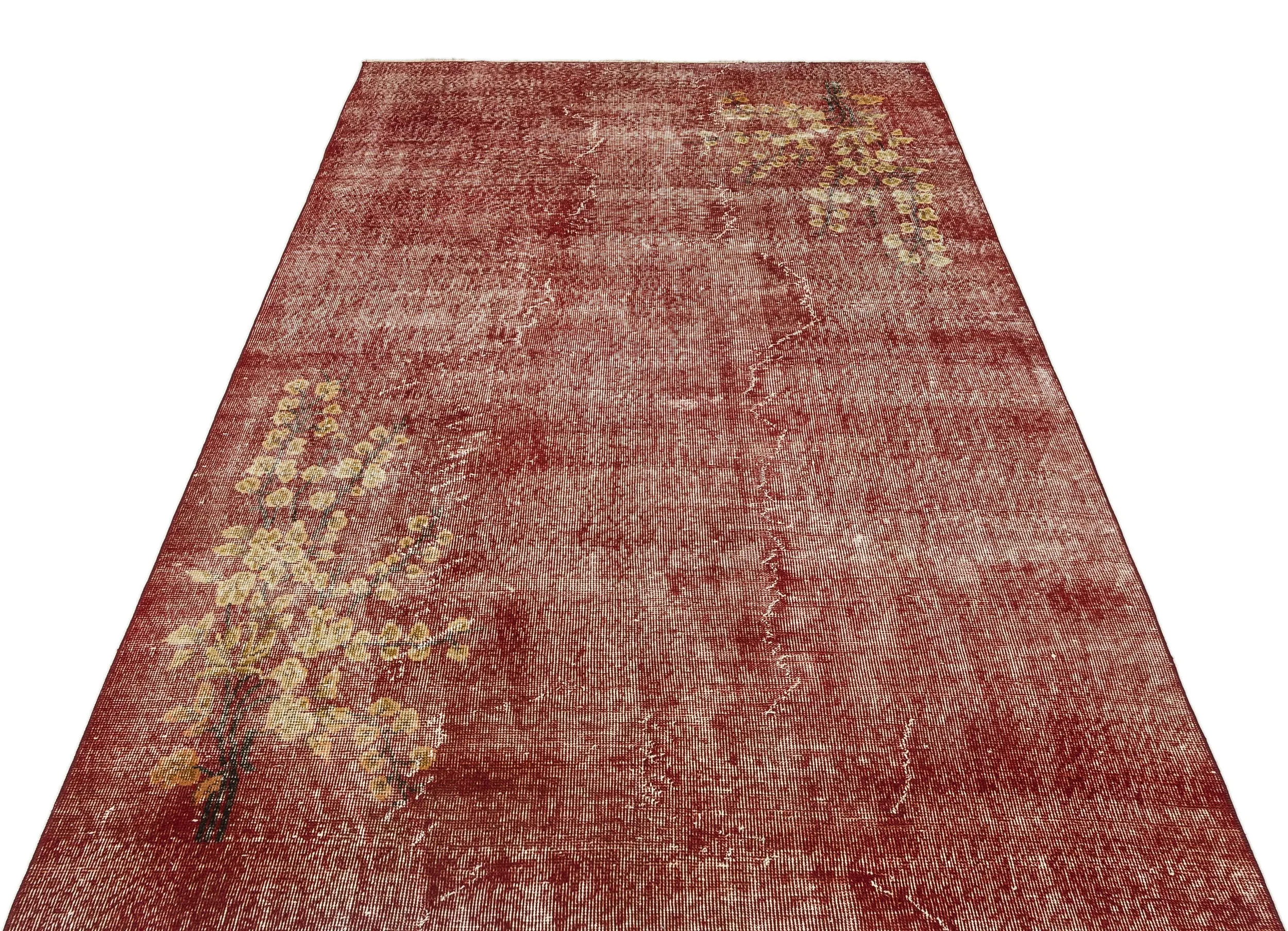 Retro Design Floral Over Dyed Vintage Rug 4'11'' x 8'4'' ft 151 x 255 cm