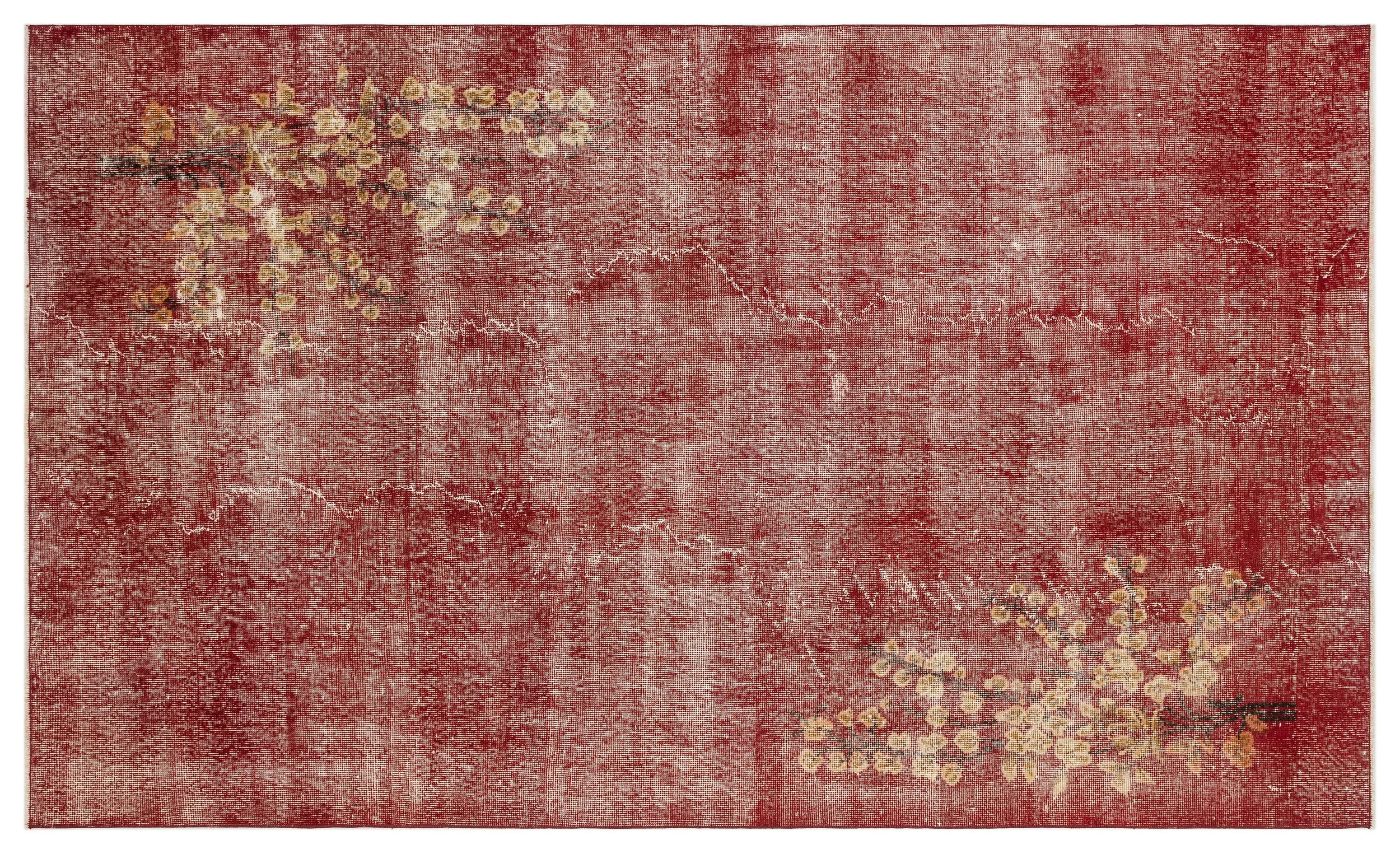 Retro Design Floral Over Dyed Vintage Rug 4'11'' x 8'4'' ft 151 x 255 cm