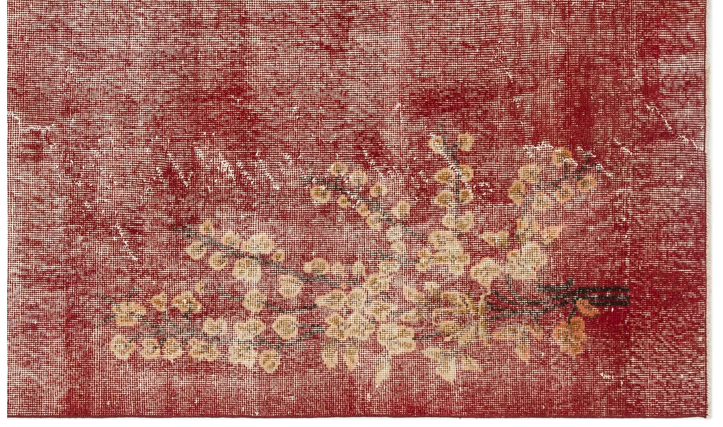 Retro Design Floral Over Dyed Vintage Rug 4'11'' x 8'4'' ft 151 x 255 cm