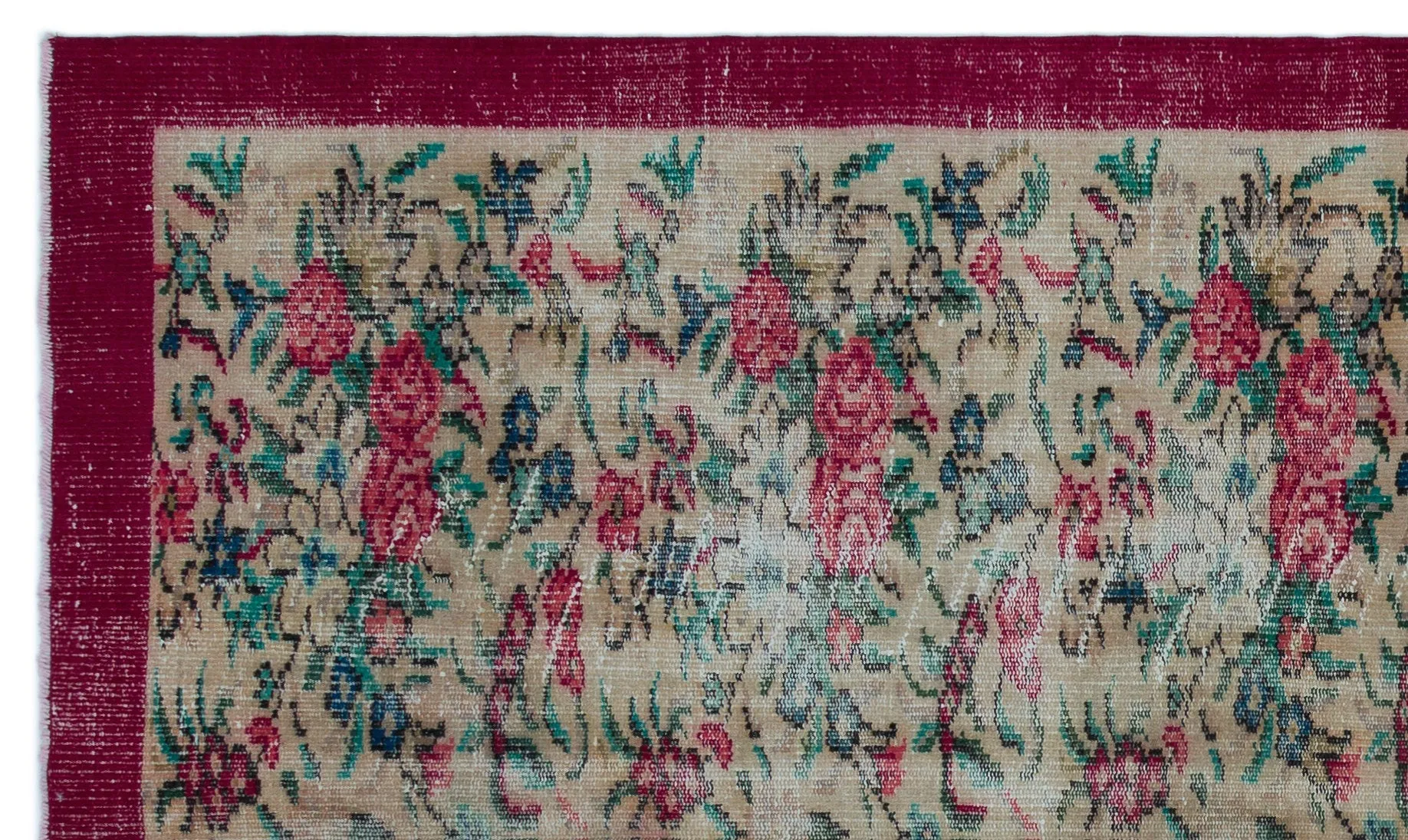 Retro Design Floral Over Dyed Vintage Rug 4'11'' x 8'6'' ft 150 x 260 cm
