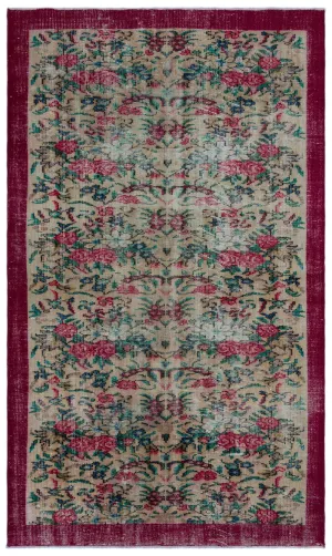 Retro Design Floral Over Dyed Vintage Rug 4'11'' x 8'6'' ft 150 x 260 cm