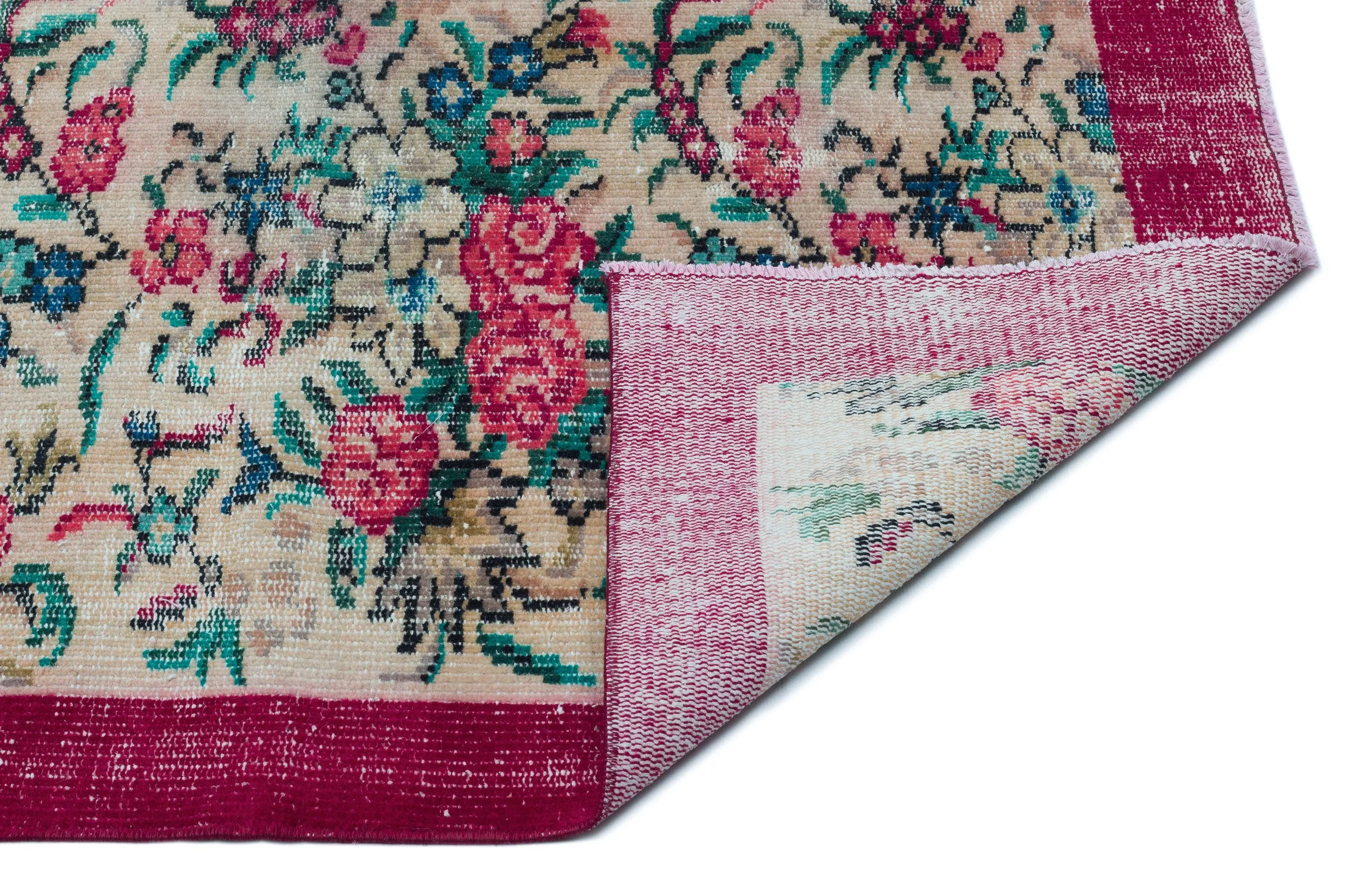 Retro Design Floral Over Dyed Vintage Rug 4'11'' x 8'6'' ft 150 x 260 cm