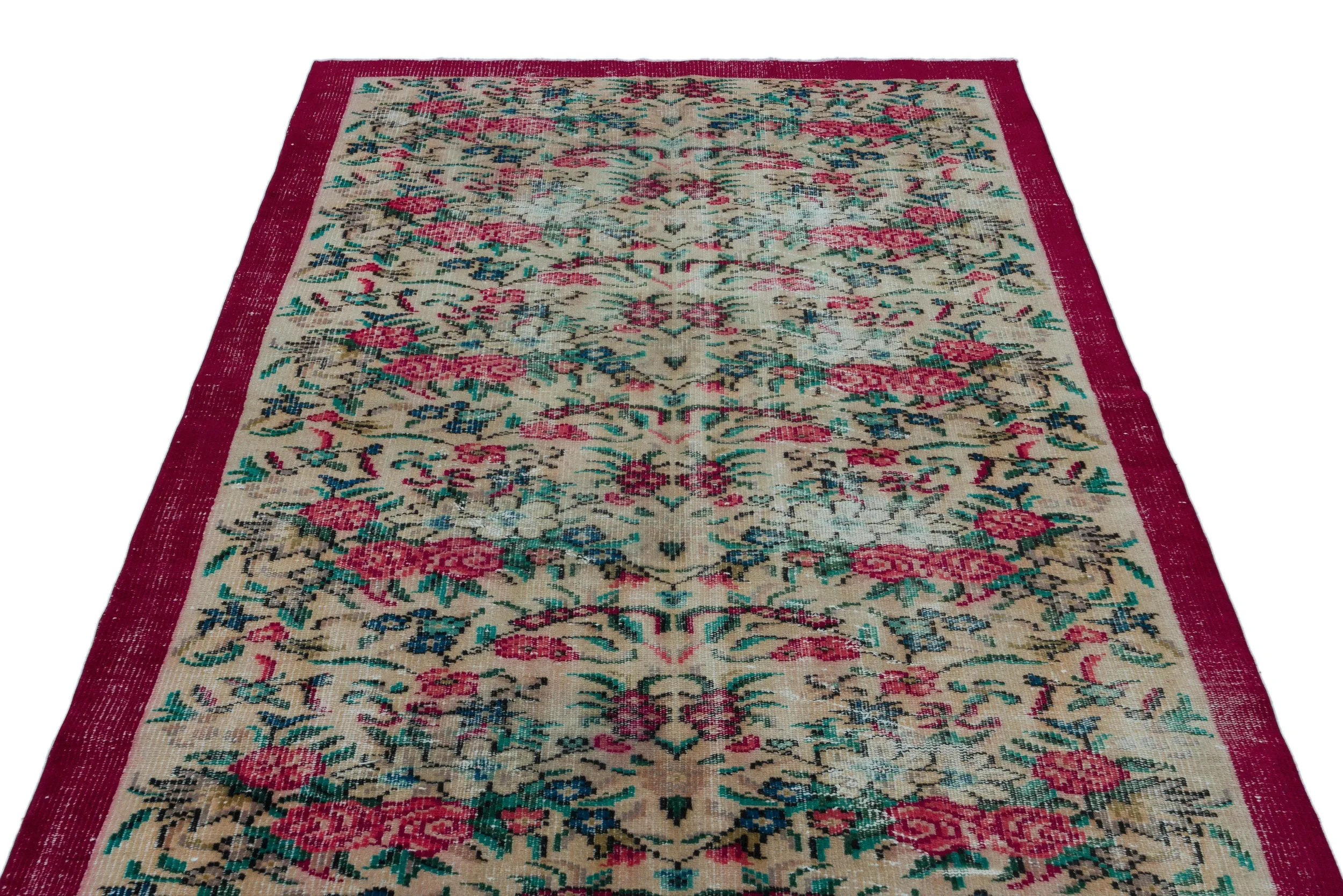 Retro Design Floral Over Dyed Vintage Rug 4'11'' x 8'6'' ft 150 x 260 cm