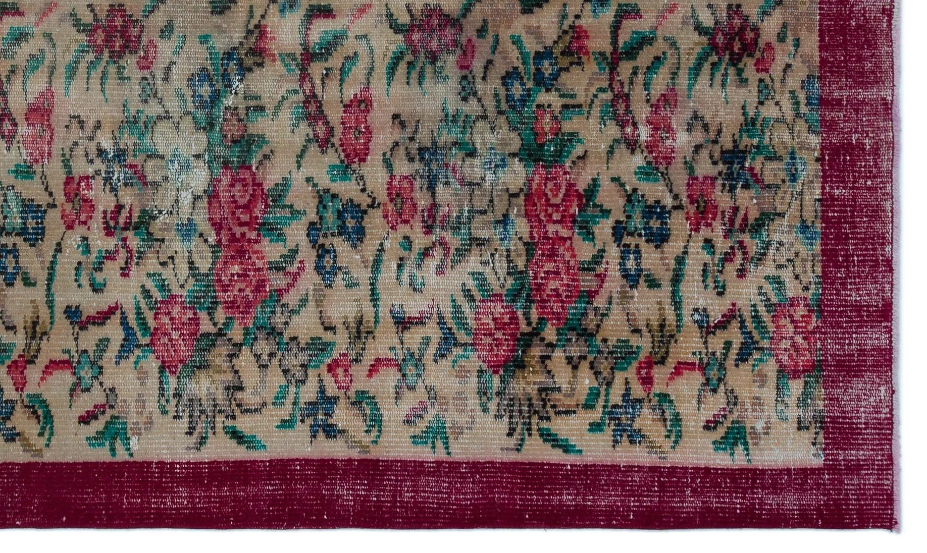 Retro Design Floral Over Dyed Vintage Rug 4'11'' x 8'6'' ft 150 x 260 cm