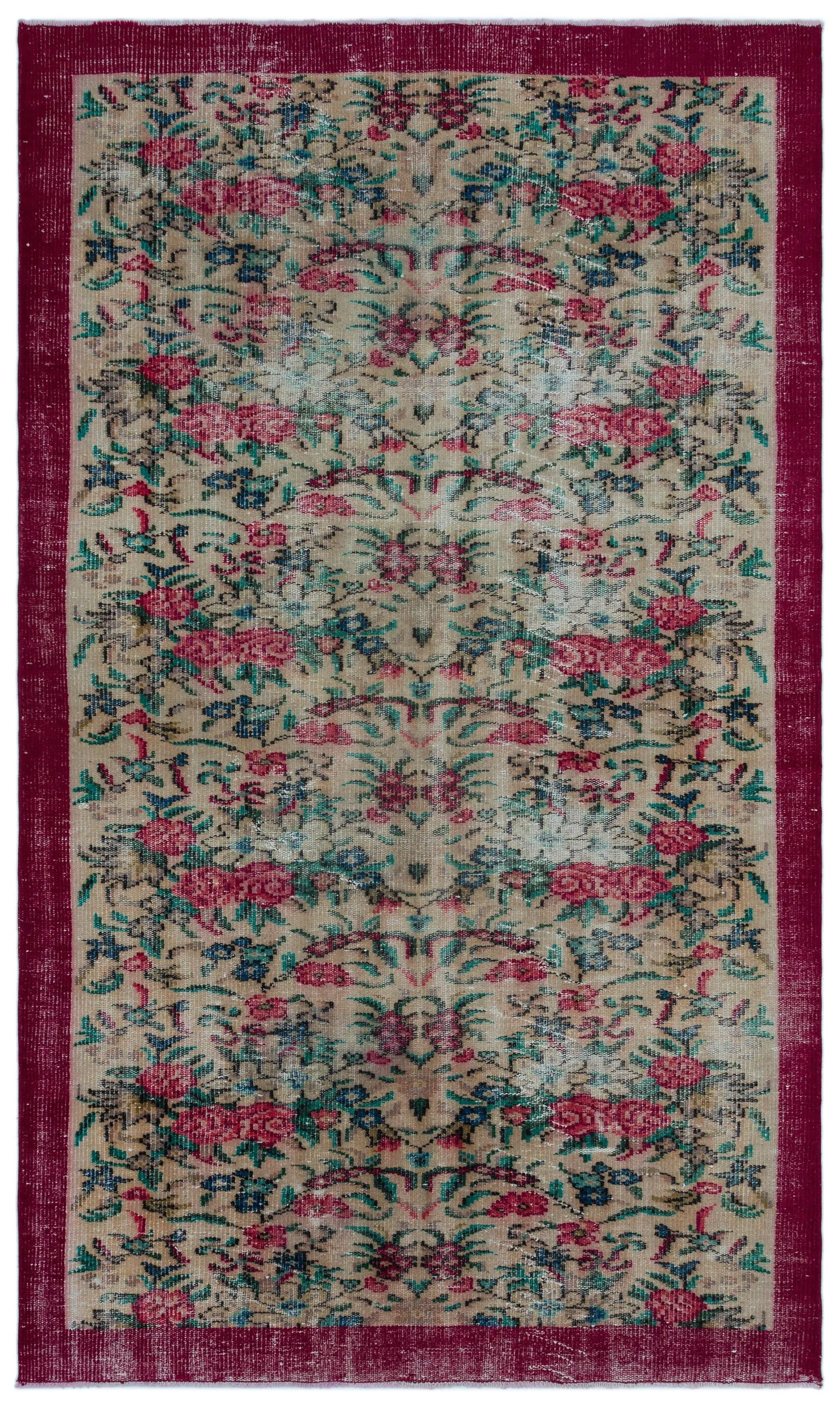 Retro Design Floral Over Dyed Vintage Rug 4'11'' x 8'6'' ft 150 x 260 cm