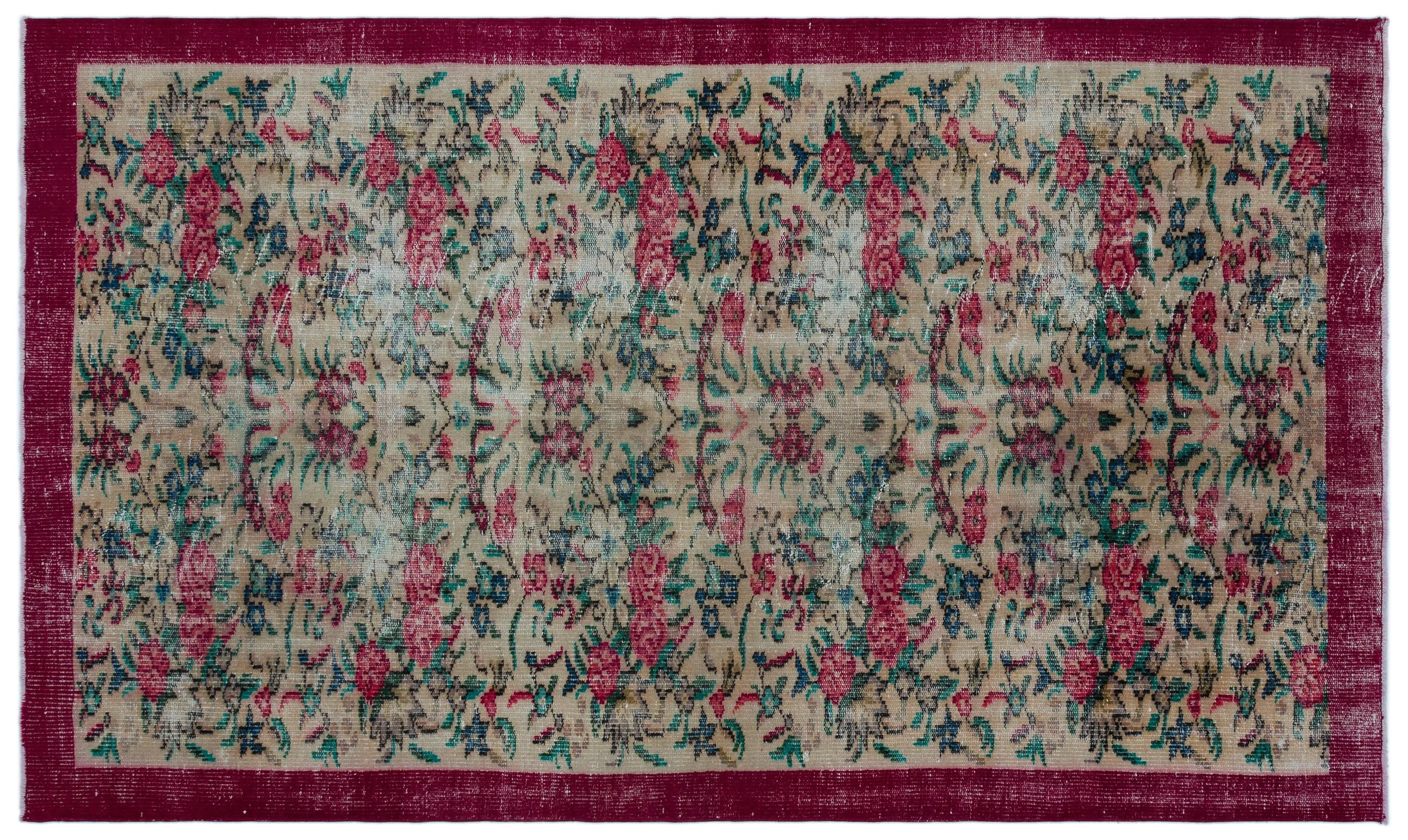 Retro Design Floral Over Dyed Vintage Rug 4'11'' x 8'6'' ft 150 x 260 cm