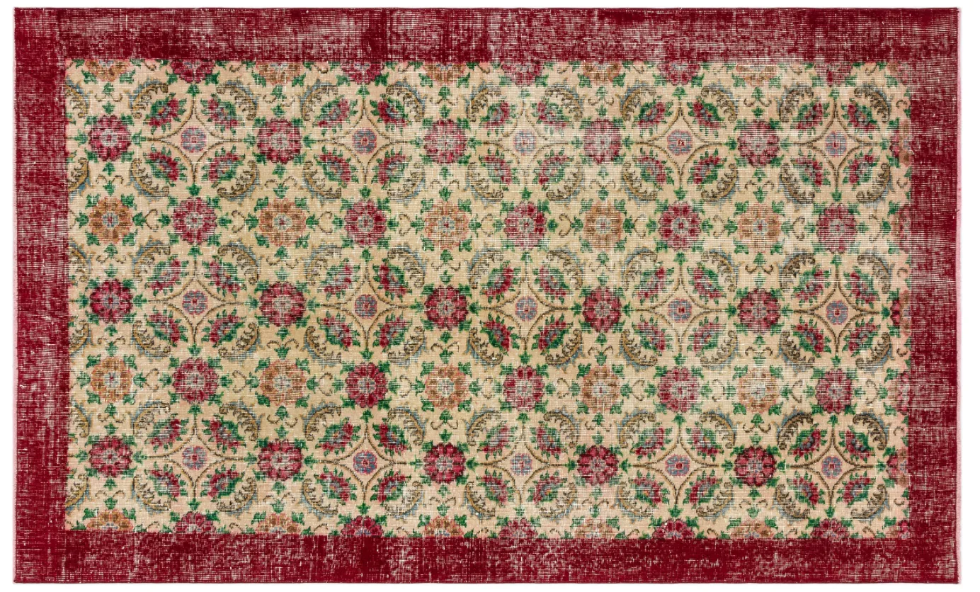 Retro Design Floral Over Dyed Vintage Rug 4'8'' x 7'8'' ft 142 x 233 cm