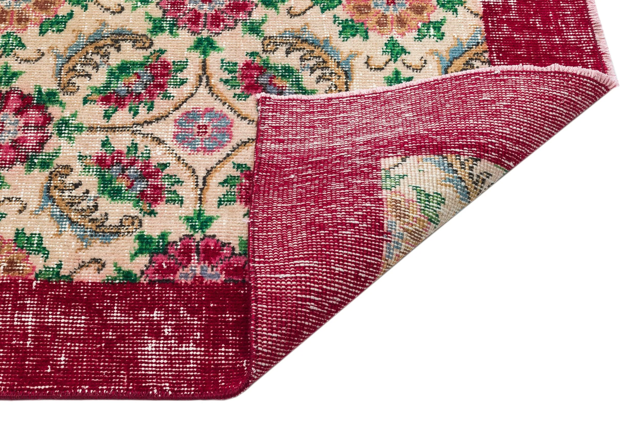 Retro Design Floral Over Dyed Vintage Rug 4'8'' x 7'8'' ft 142 x 233 cm