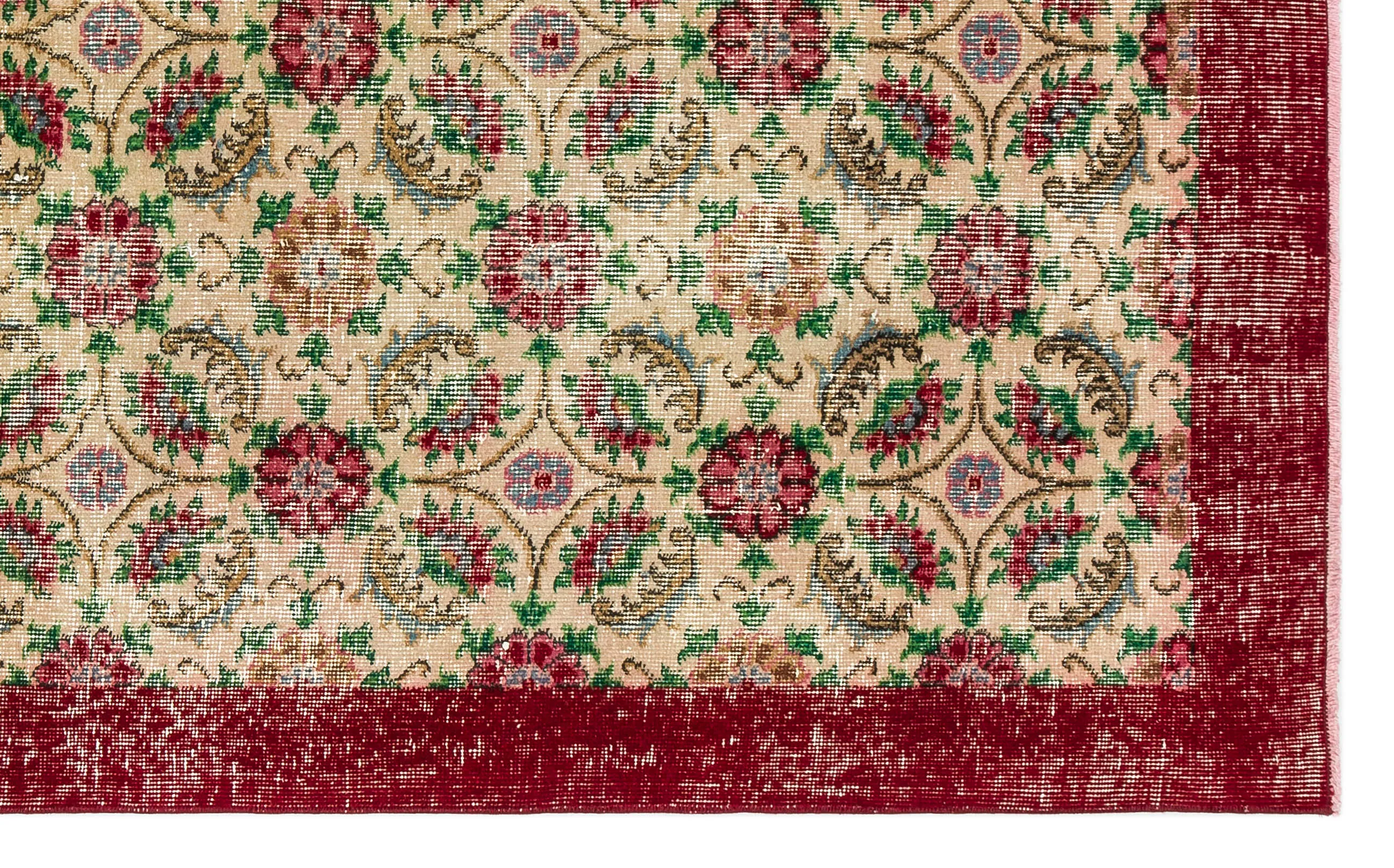 Retro Design Floral Over Dyed Vintage Rug 4'8'' x 7'8'' ft 142 x 233 cm
