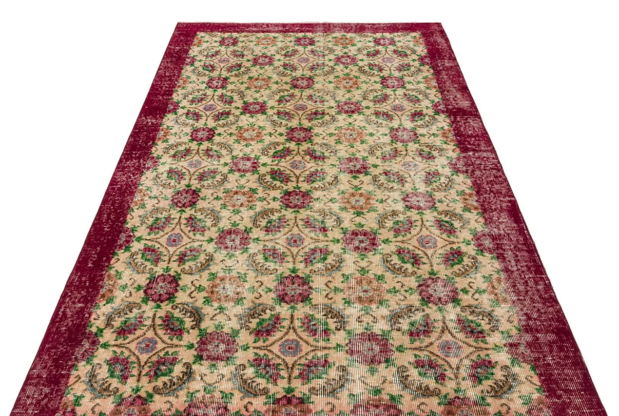 Retro Design Floral Over Dyed Vintage Rug 4'8'' x 7'8'' ft 142 x 233 cm