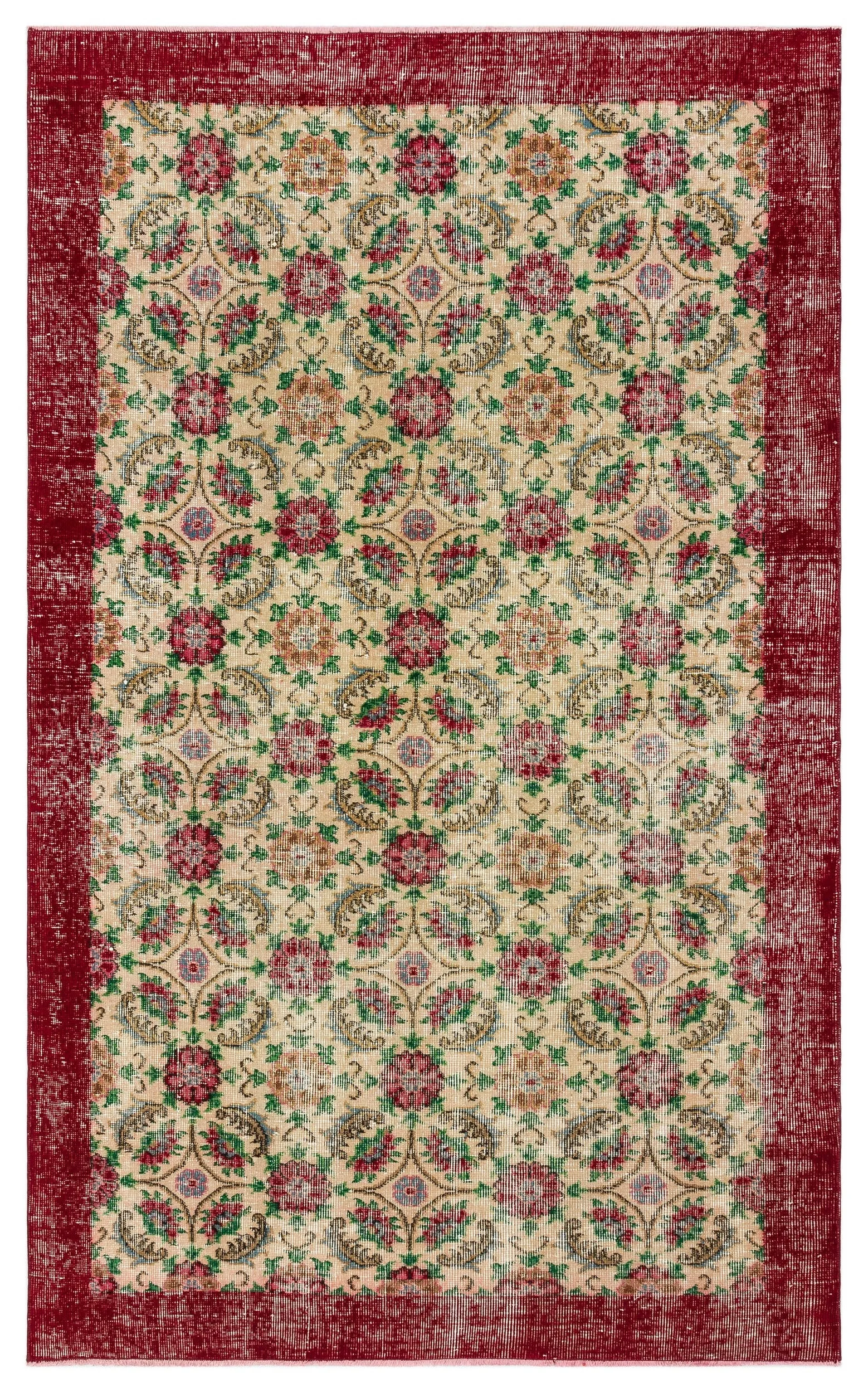 Retro Design Floral Over Dyed Vintage Rug 4'8'' x 7'8'' ft 142 x 233 cm