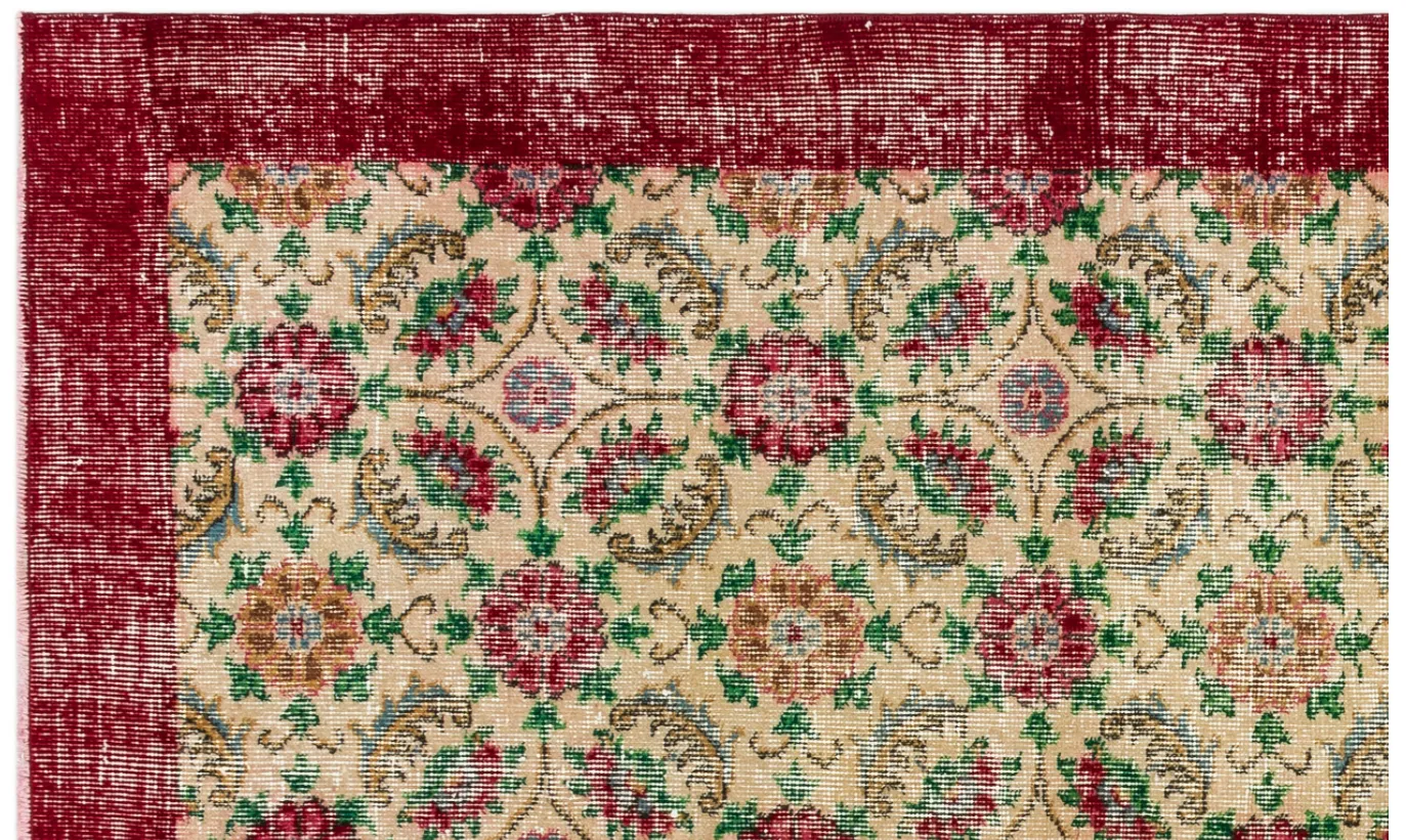 Retro Design Floral Over Dyed Vintage Rug 4'8'' x 7'8'' ft 142 x 233 cm