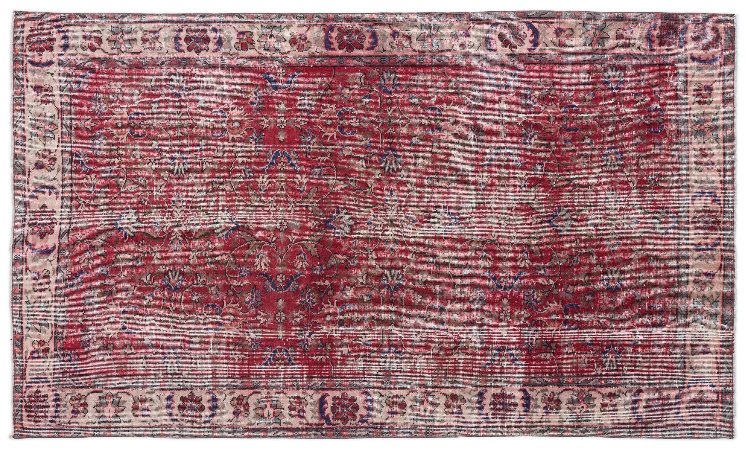 Retro Design Floral Over Dyed Vintage Rug 5'1'' x 8'9'' ft 155 x 266 cm