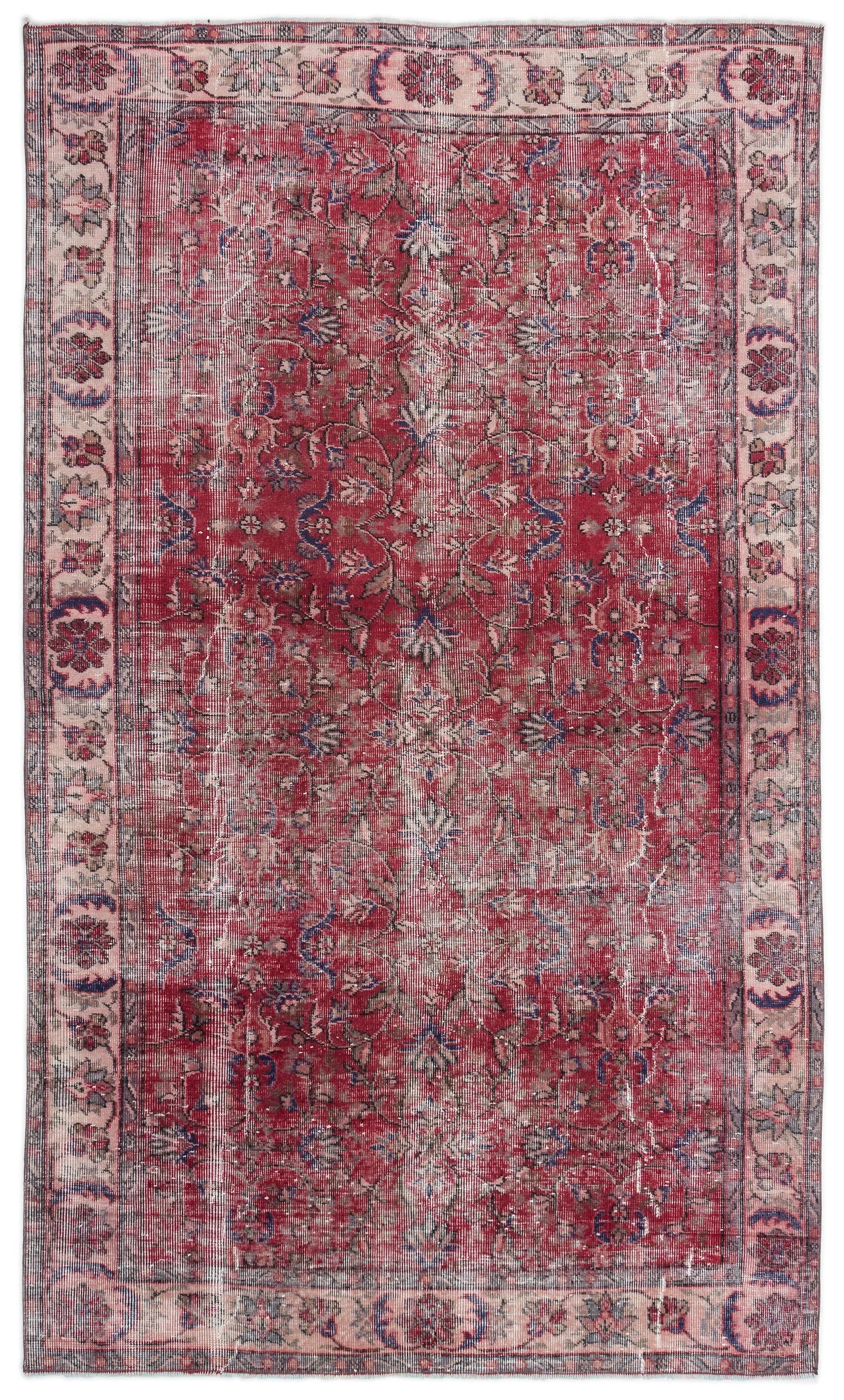 Retro Design Floral Over Dyed Vintage Rug 5'1'' x 8'9'' ft 155 x 266 cm