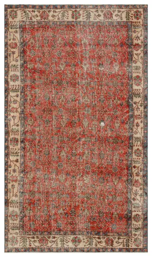 Retro Design Floral Over Dyed Vintage Rug 5'2'' x 8'10'' ft 157 x 268 cm