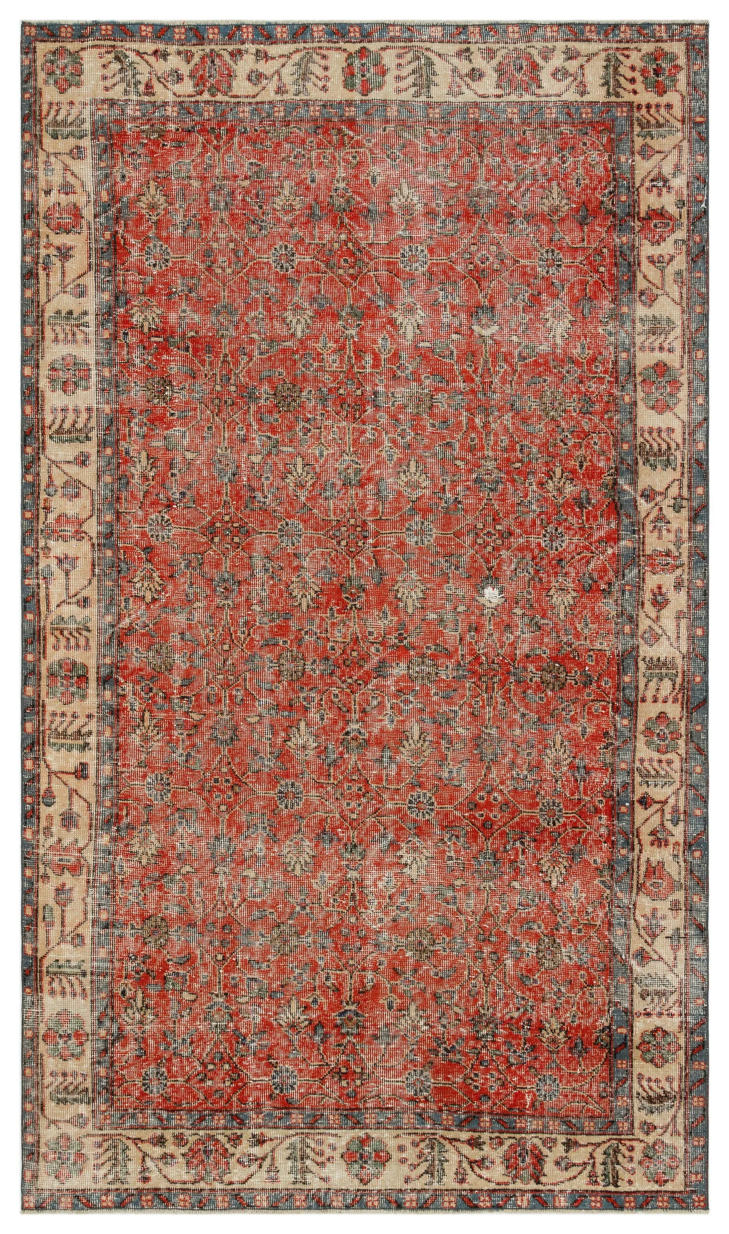 Retro Design Floral Over Dyed Vintage Rug 5'2'' x 8'10'' ft 157 x 268 cm