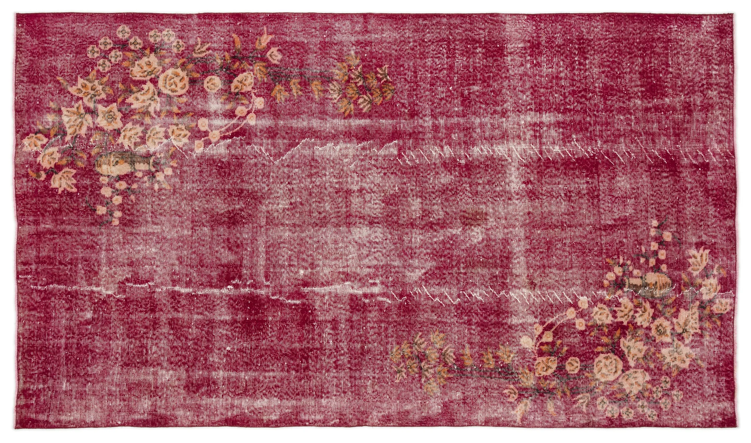 Retro Design Floral Over Dyed Vintage Rug 5'2'' x 8'12'' ft 158 x 274 cm