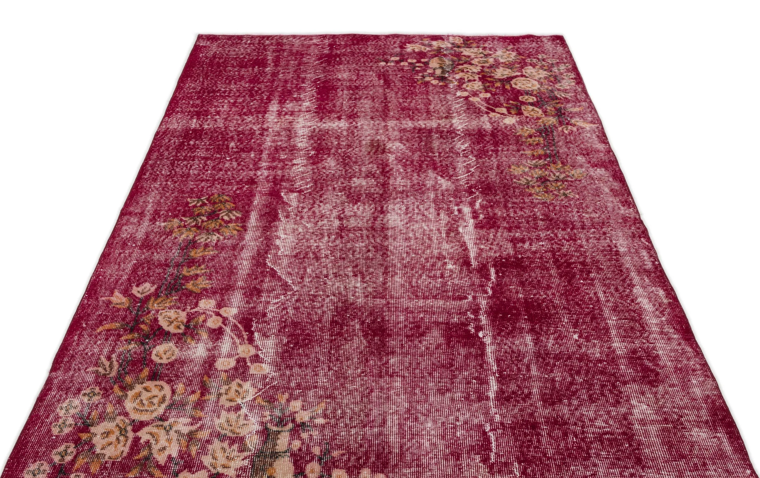 Retro Design Floral Over Dyed Vintage Rug 5'2'' x 8'12'' ft 158 x 274 cm