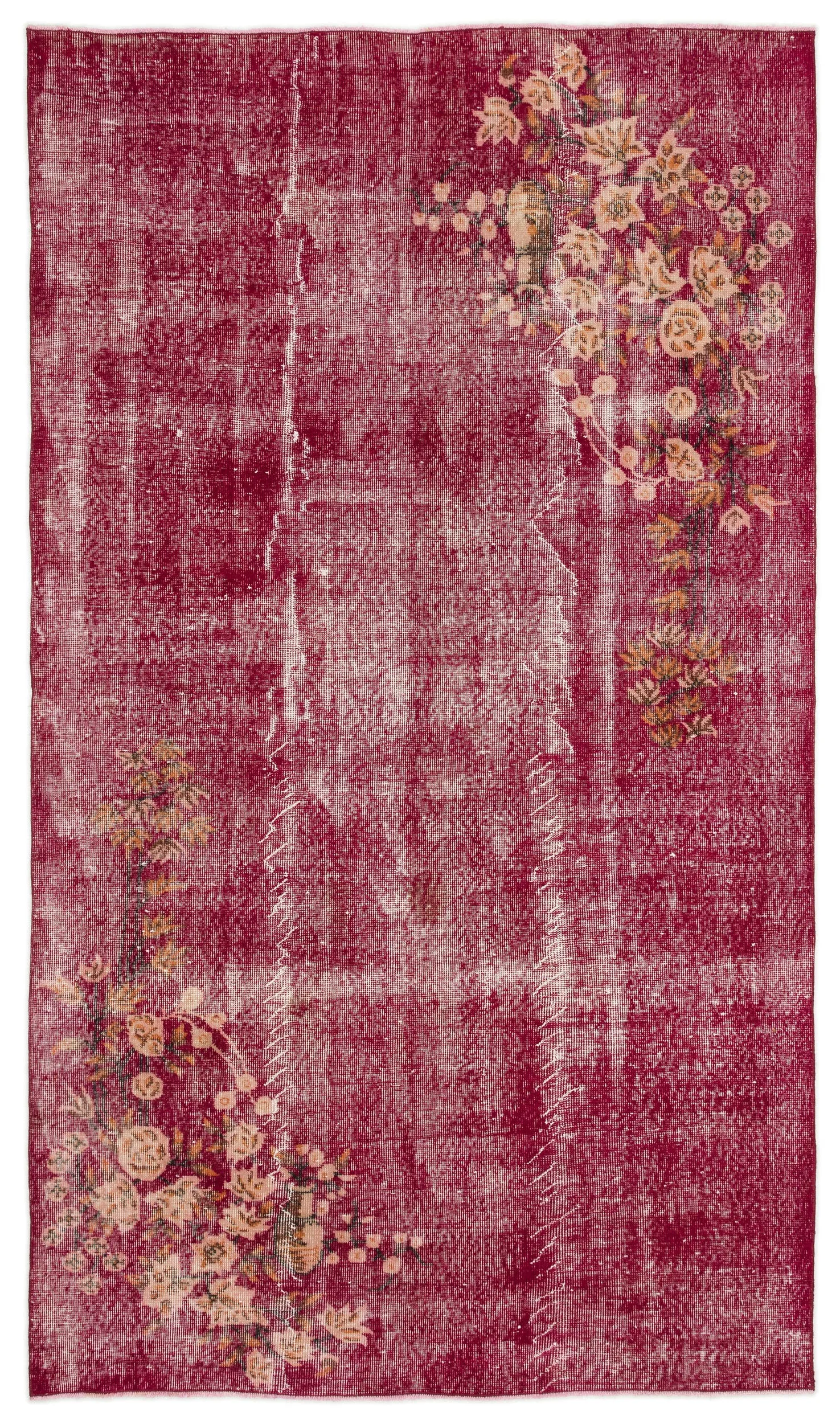 Retro Design Floral Over Dyed Vintage Rug 5'2'' x 8'12'' ft 158 x 274 cm