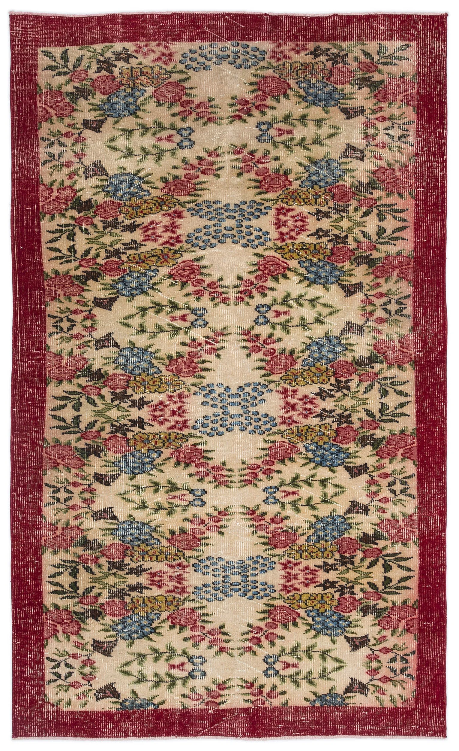 Retro Design Floral Over Dyed Vintage Rug 5'2'' x 8'9'' ft 157 x 266 cm
