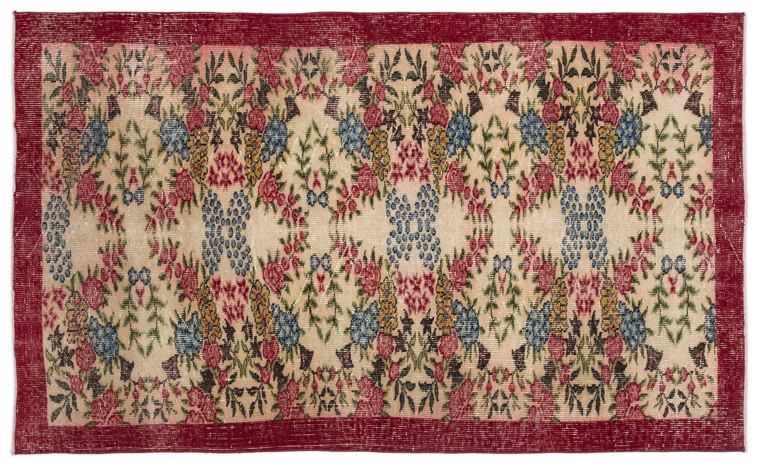 Retro Design Floral Over Dyed Vintage Rug 5'2'' x 8'9'' ft 157 x 266 cm