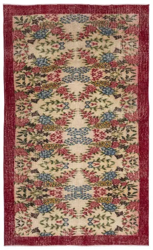Retro Design Floral Over Dyed Vintage Rug 5'2'' x 8'9'' ft 157 x 266 cm