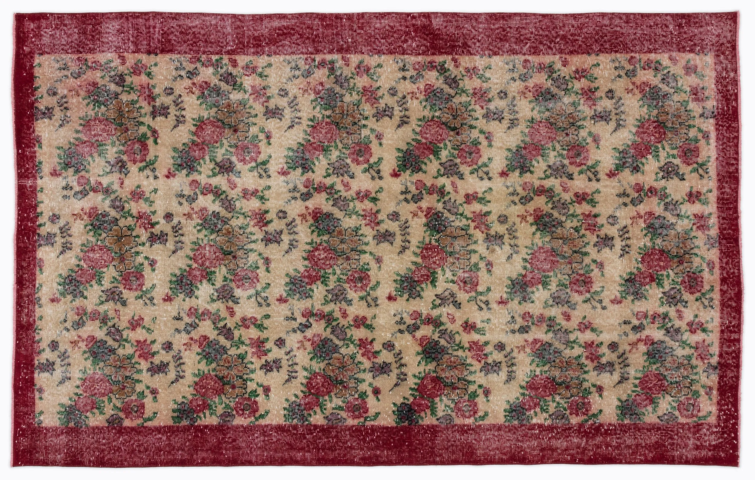 Retro Design Floral Over Dyed Vintage Rug 5'3'' x 8'5'' ft 161 x 256 cm