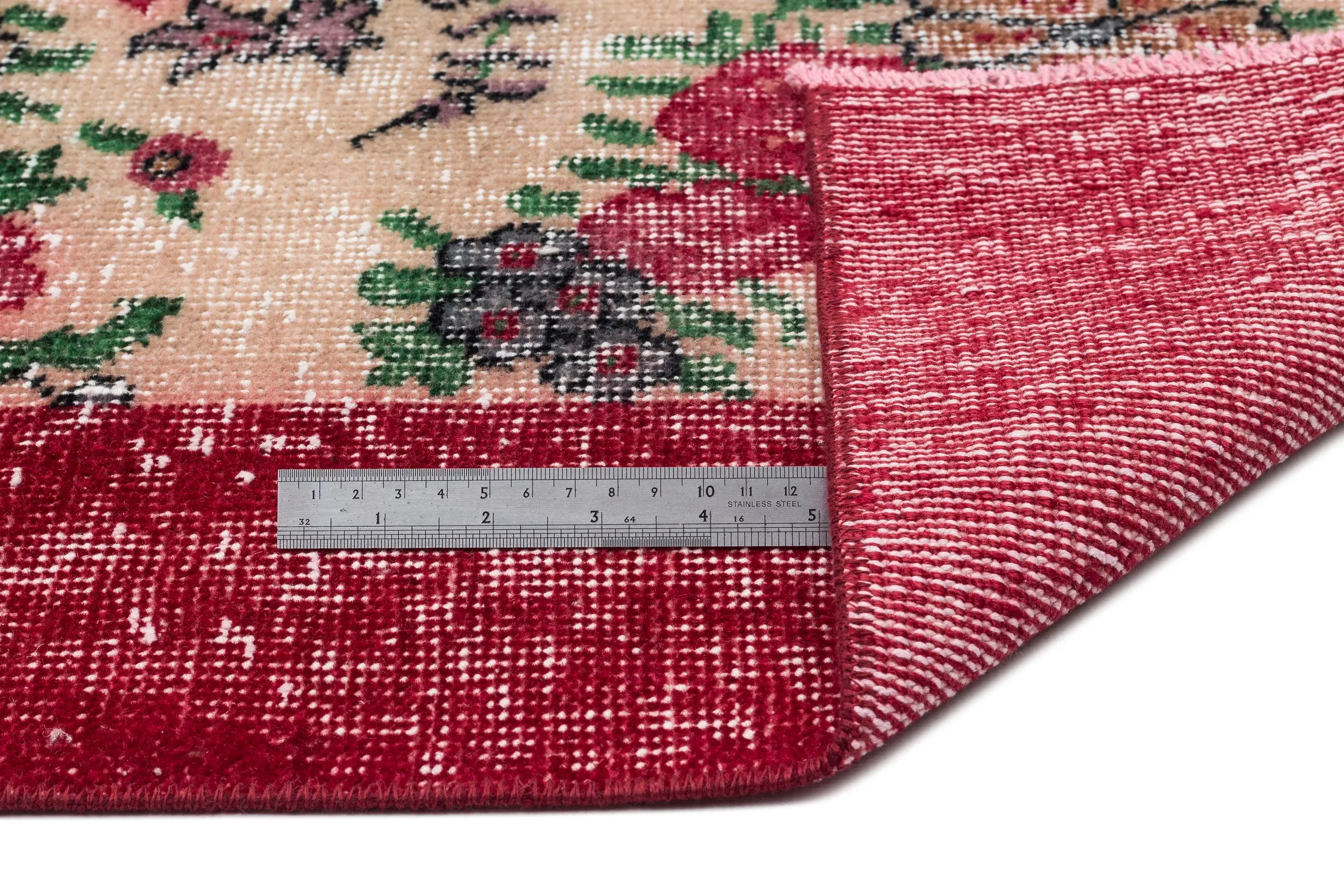 Retro Design Floral Over Dyed Vintage Rug 5'3'' x 8'5'' ft 161 x 256 cm