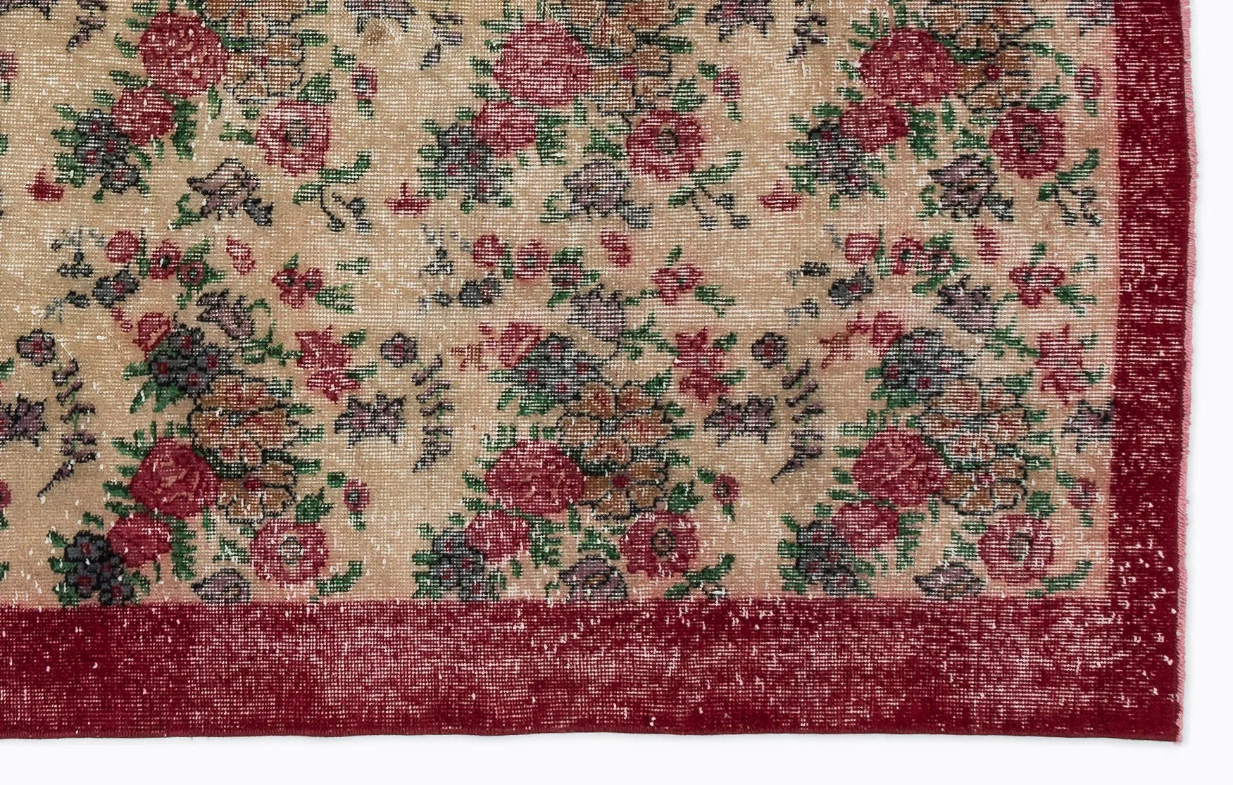 Retro Design Floral Over Dyed Vintage Rug 5'3'' x 8'5'' ft 161 x 256 cm