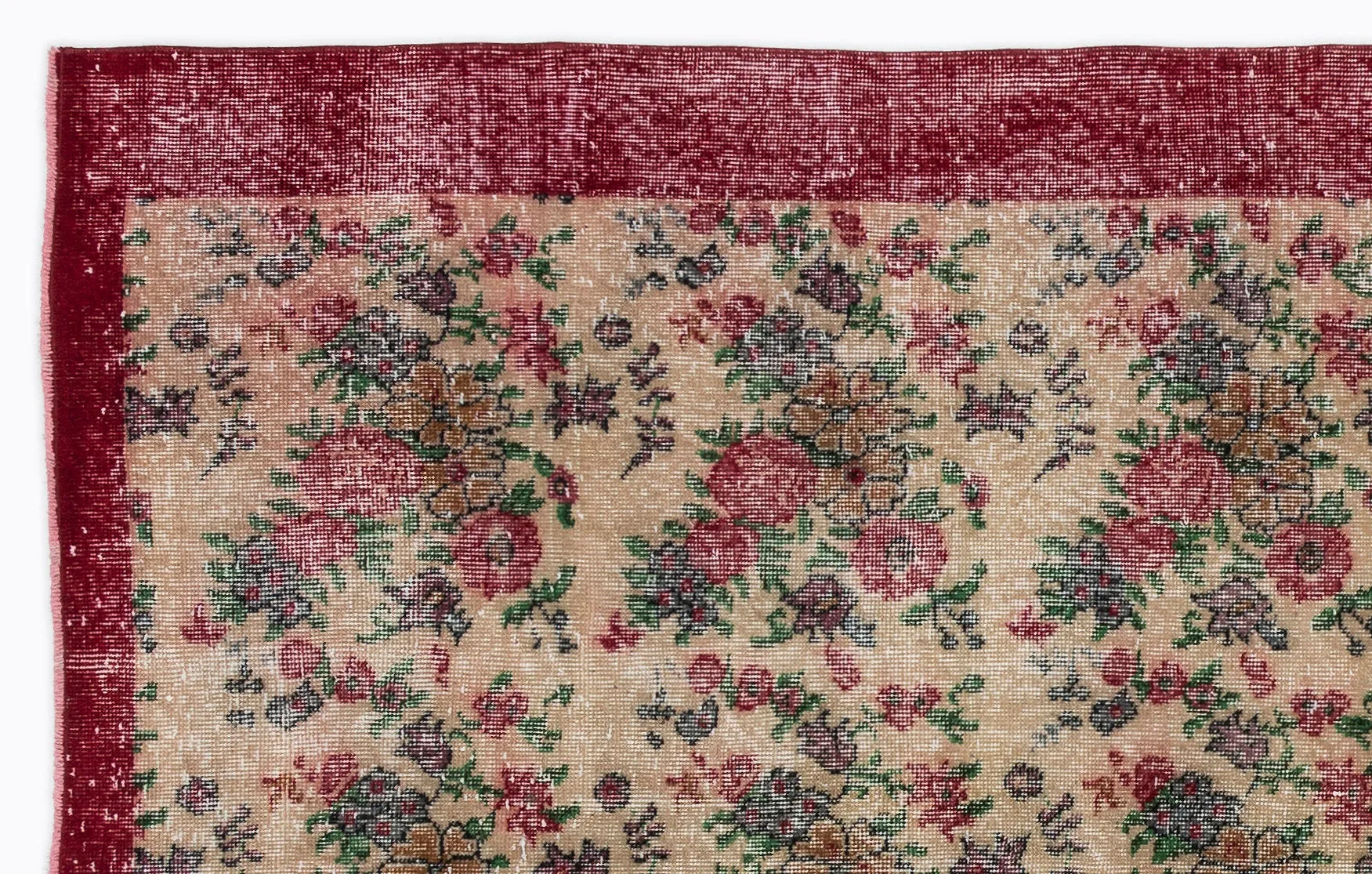 Retro Design Floral Over Dyed Vintage Rug 5'3'' x 8'5'' ft 161 x 256 cm