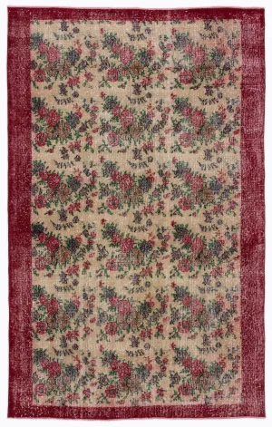 Retro Design Floral Over Dyed Vintage Rug 5'3'' x 8'5'' ft 161 x 256 cm