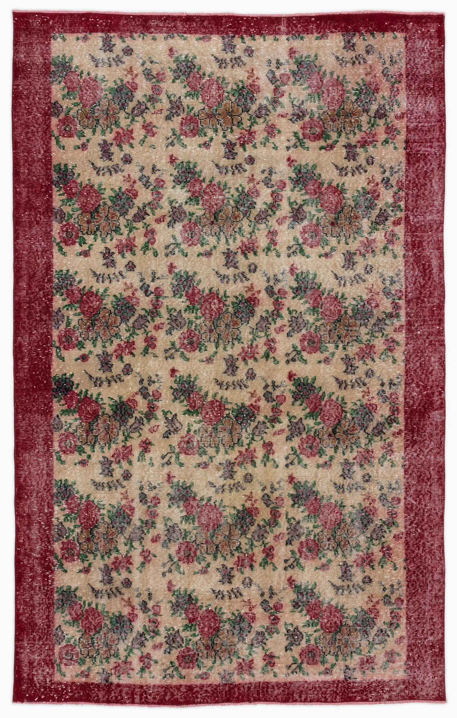 Retro Design Floral Over Dyed Vintage Rug 5'3'' x 8'5'' ft 161 x 256 cm