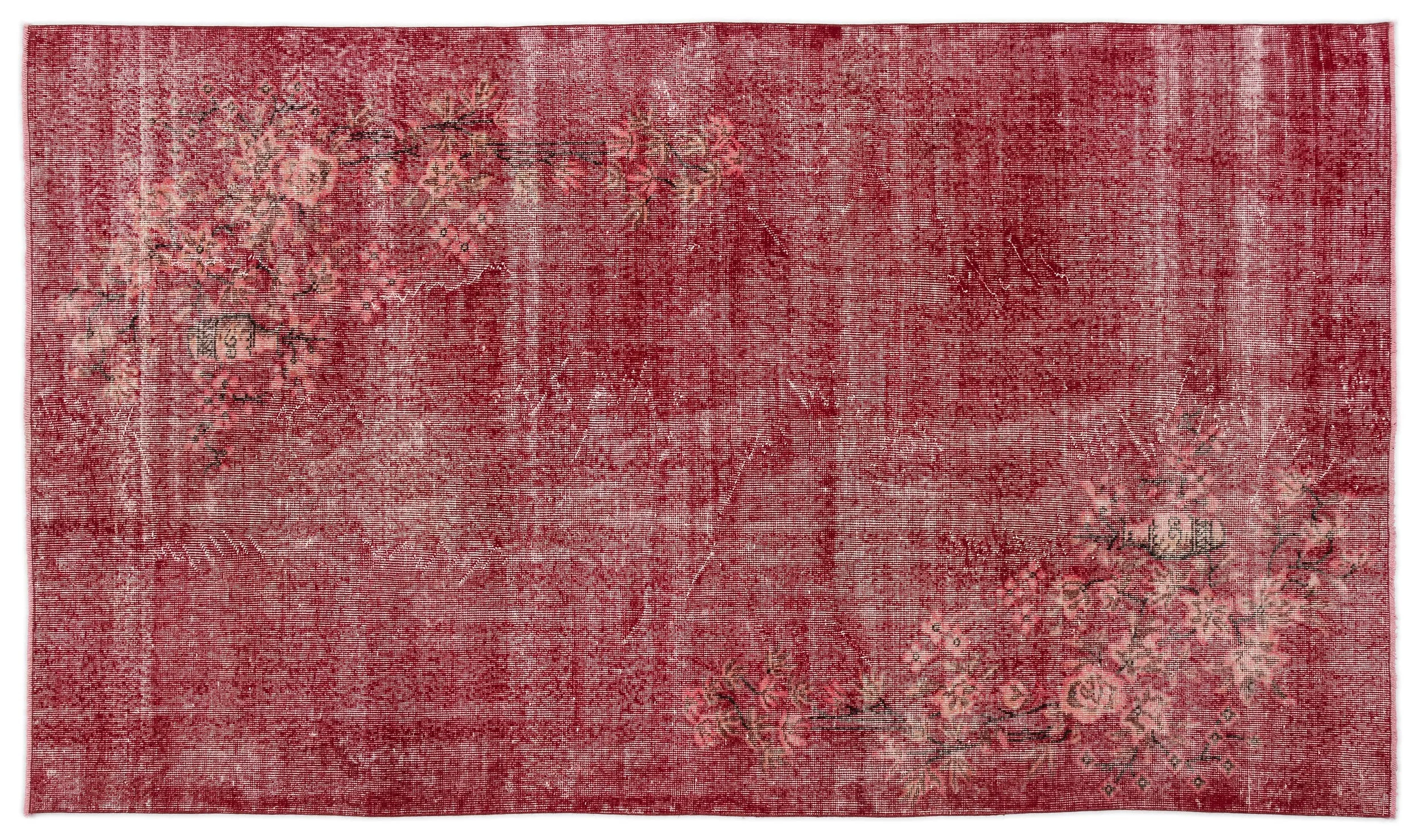 Retro Design Floral Over Dyed Vintage Rug 5'3'' x 9'0'' ft 160 x 275 cm