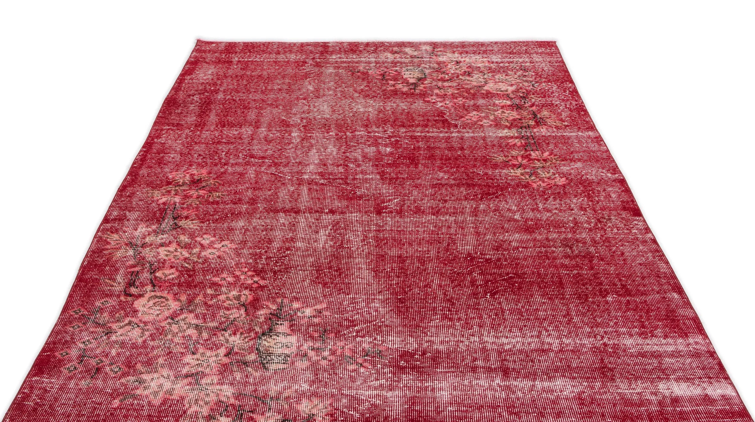 Retro Design Floral Over Dyed Vintage Rug 5'3'' x 9'0'' ft 160 x 275 cm