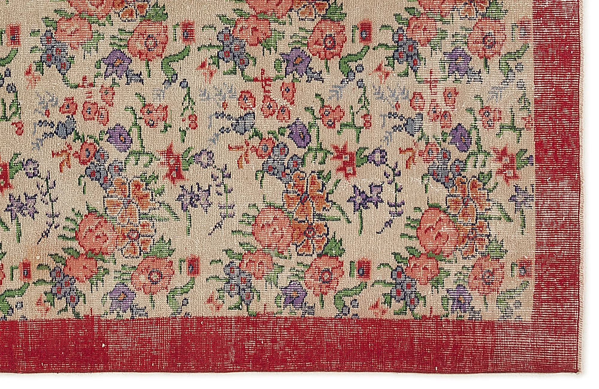 Retro Design Floral Over Dyed Vintage Rug 5'3'' x 9'6'' ft 160 x 290 cm