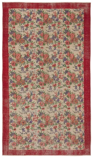 Retro Design Floral Over Dyed Vintage Rug 5'3'' x 9'6'' ft 160 x 290 cm