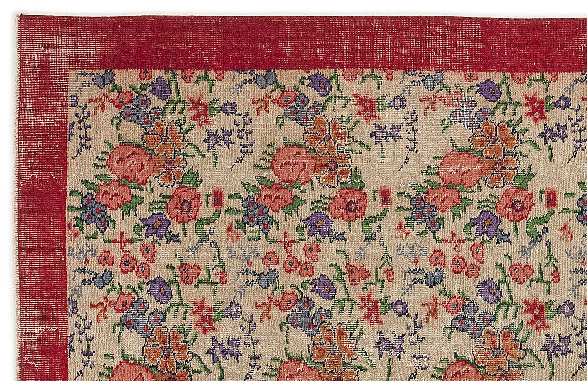 Retro Design Floral Over Dyed Vintage Rug 5'3'' x 9'6'' ft 160 x 290 cm